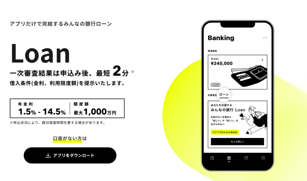 お金を借りる即日_みんなの銀行