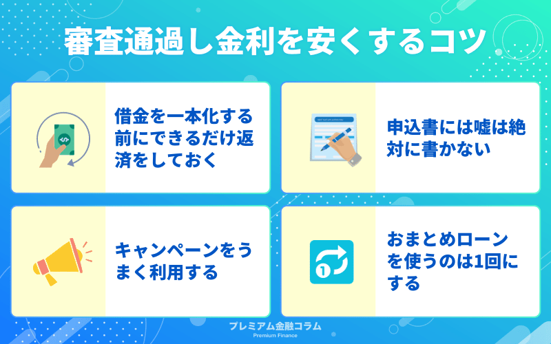 おまとめローンで審査通過し金利を安くするコツ