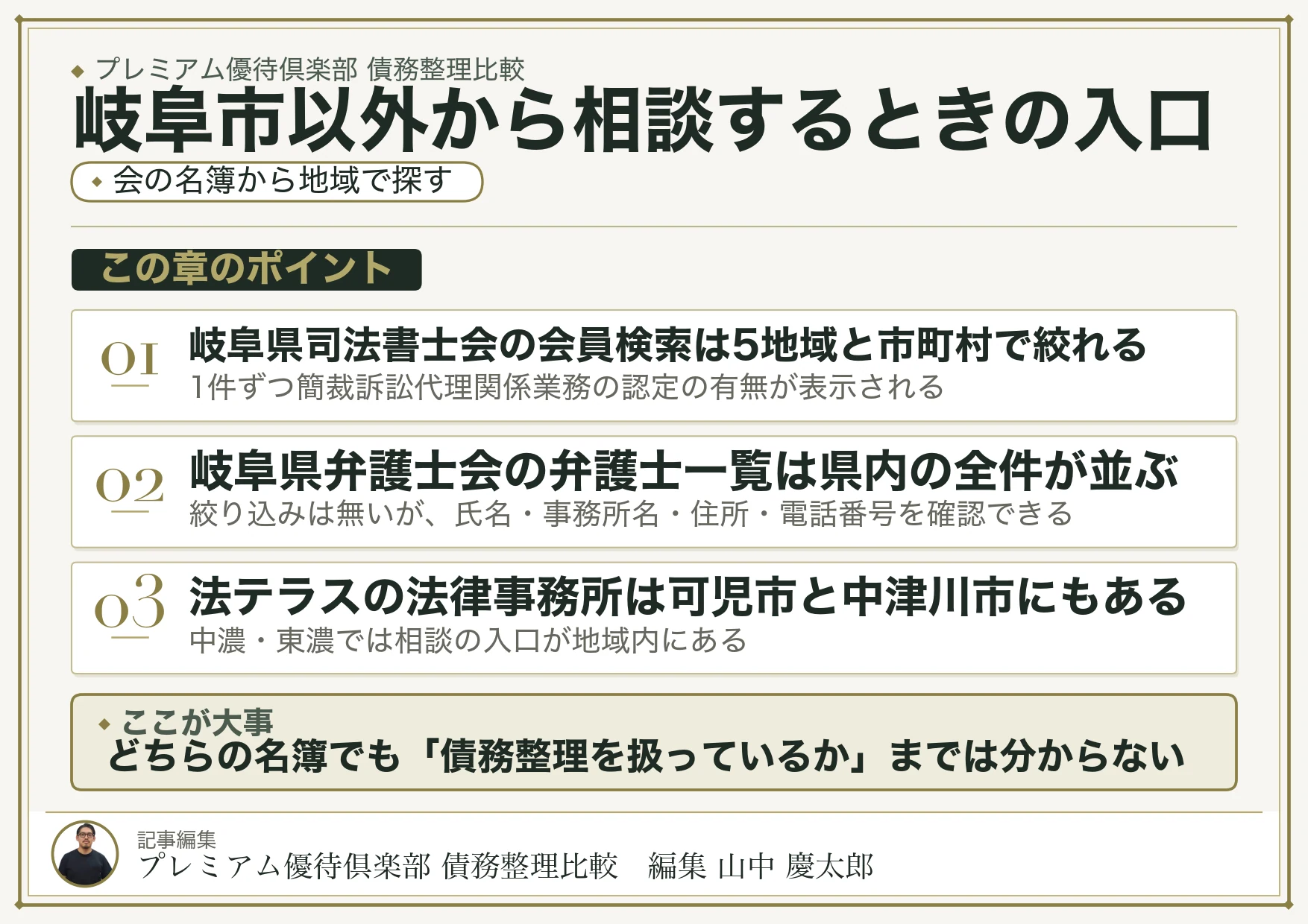 岐阜市以外の地域から債務整理を相談するときの入口