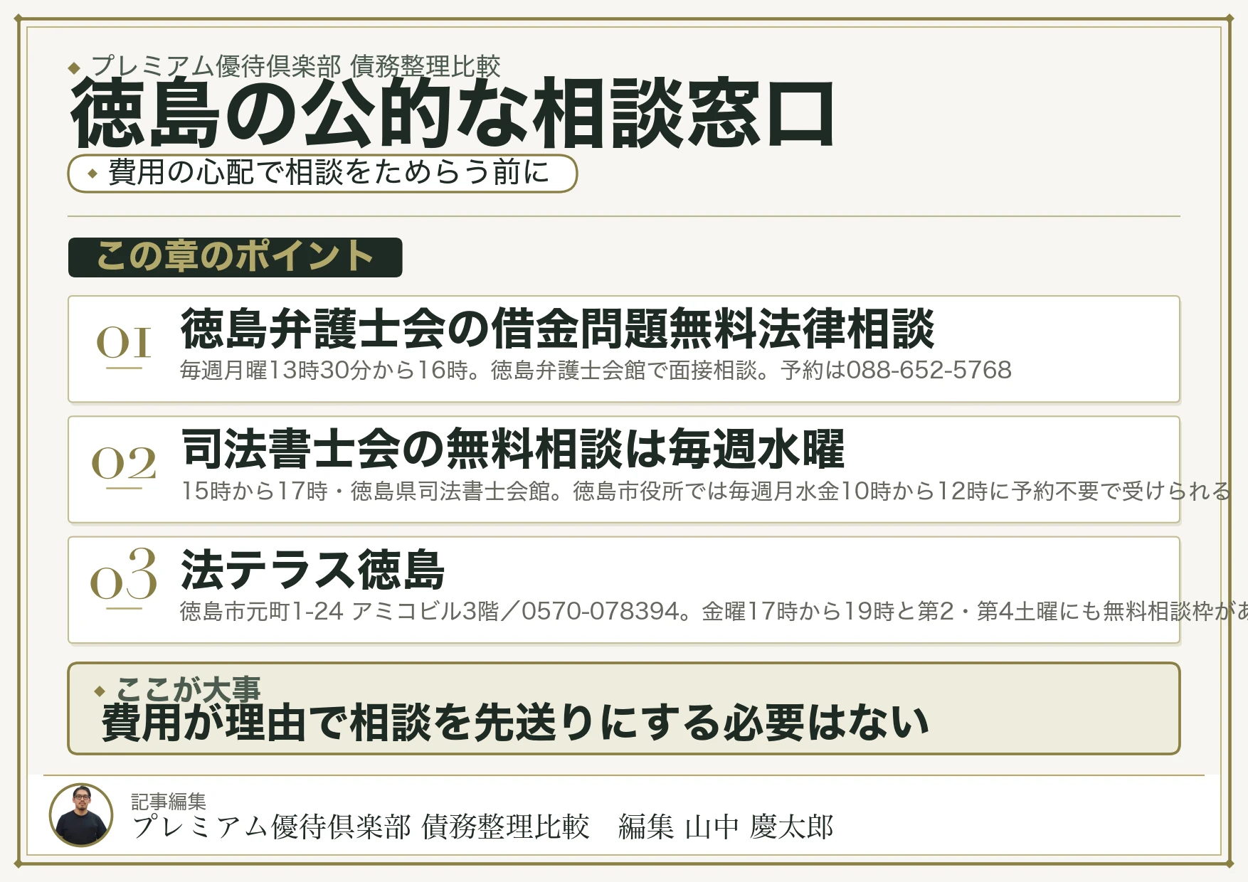 徳島の公的な相談窓口|費用の心配で相談をためらう前に