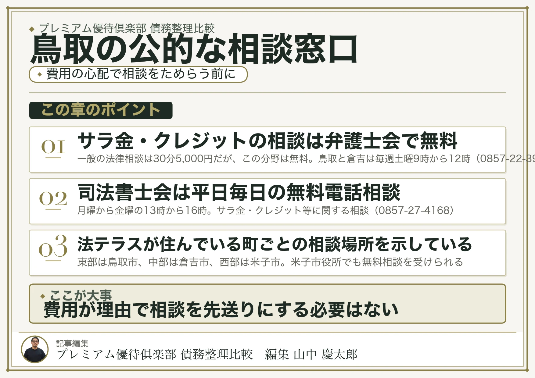 鳥取の公的な相談窓口｜費用の心配で相談をためらう前に