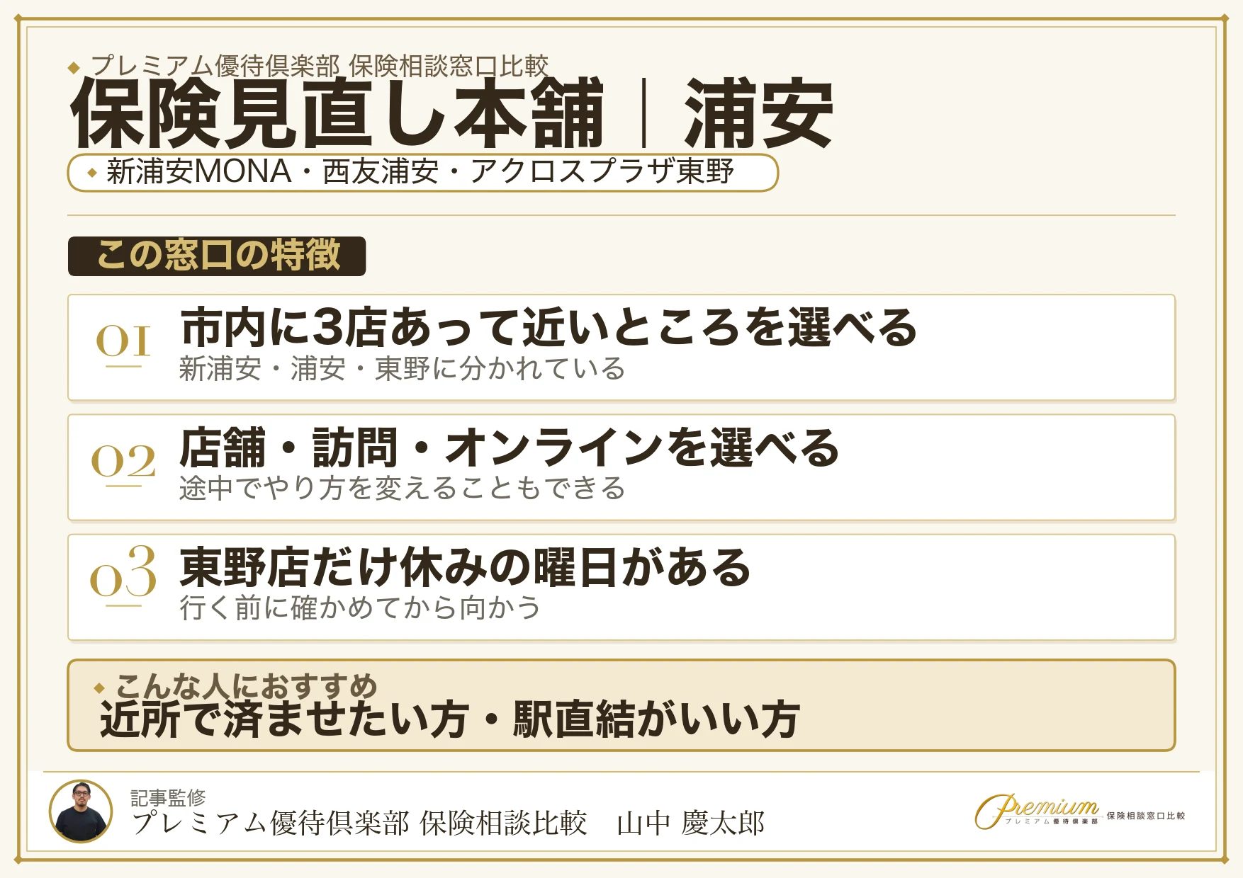 保険見直し本舗の特徴｜浦安では市内に3店舗