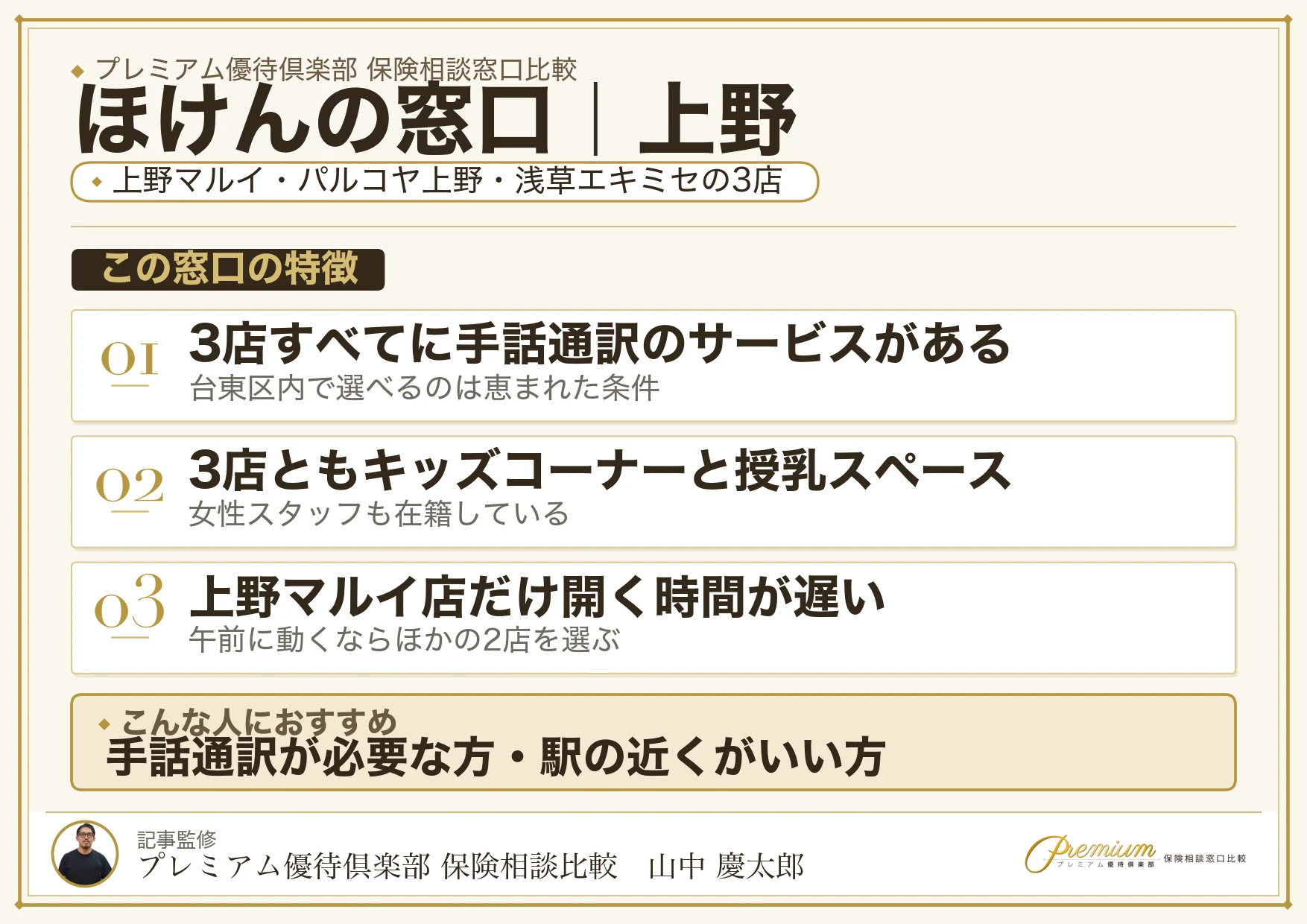 ほけんの窓口の特徴｜上野では3店舗