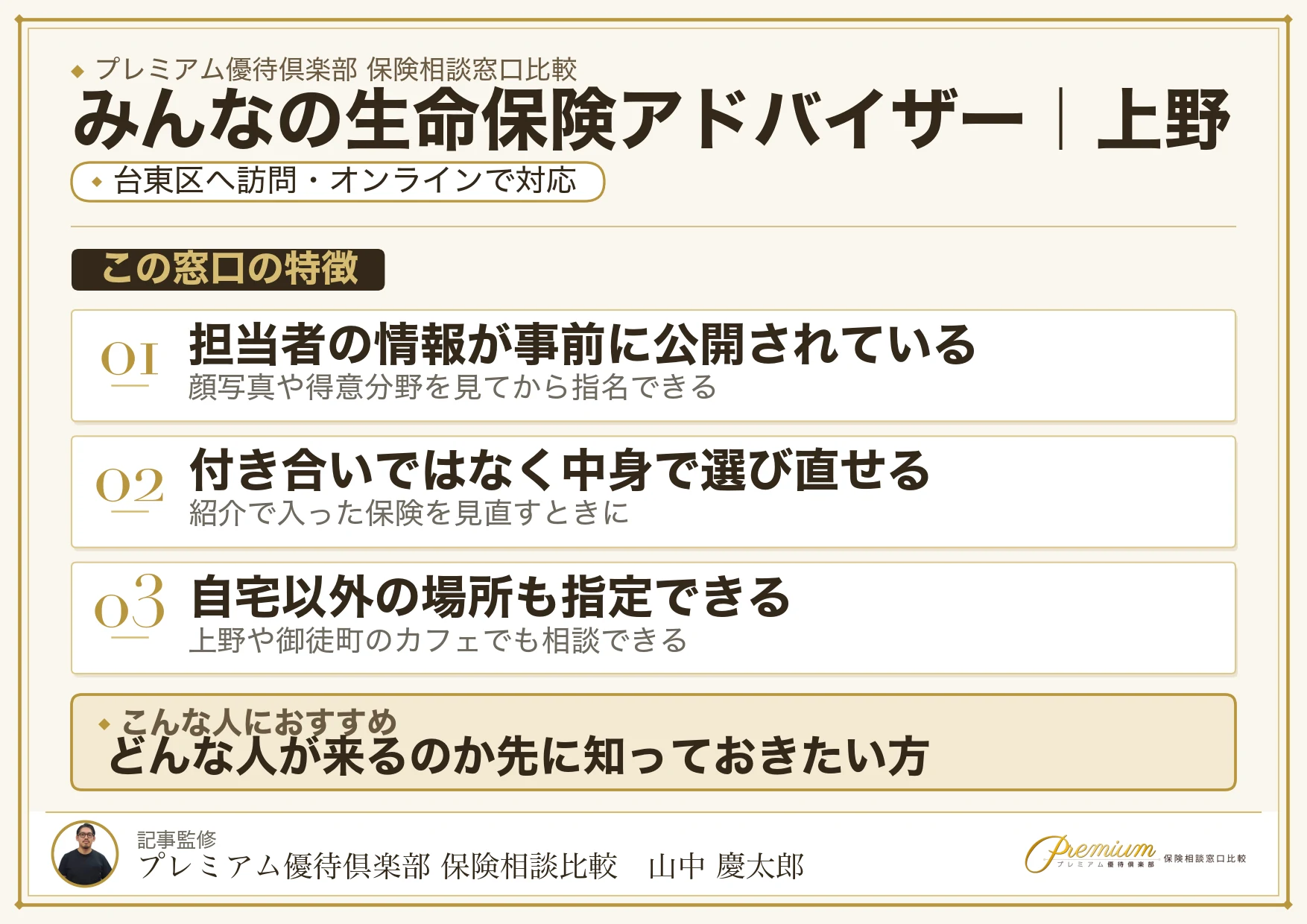みんなの生命保険アドバイザーの特徴｜上野で訪問相談に対応