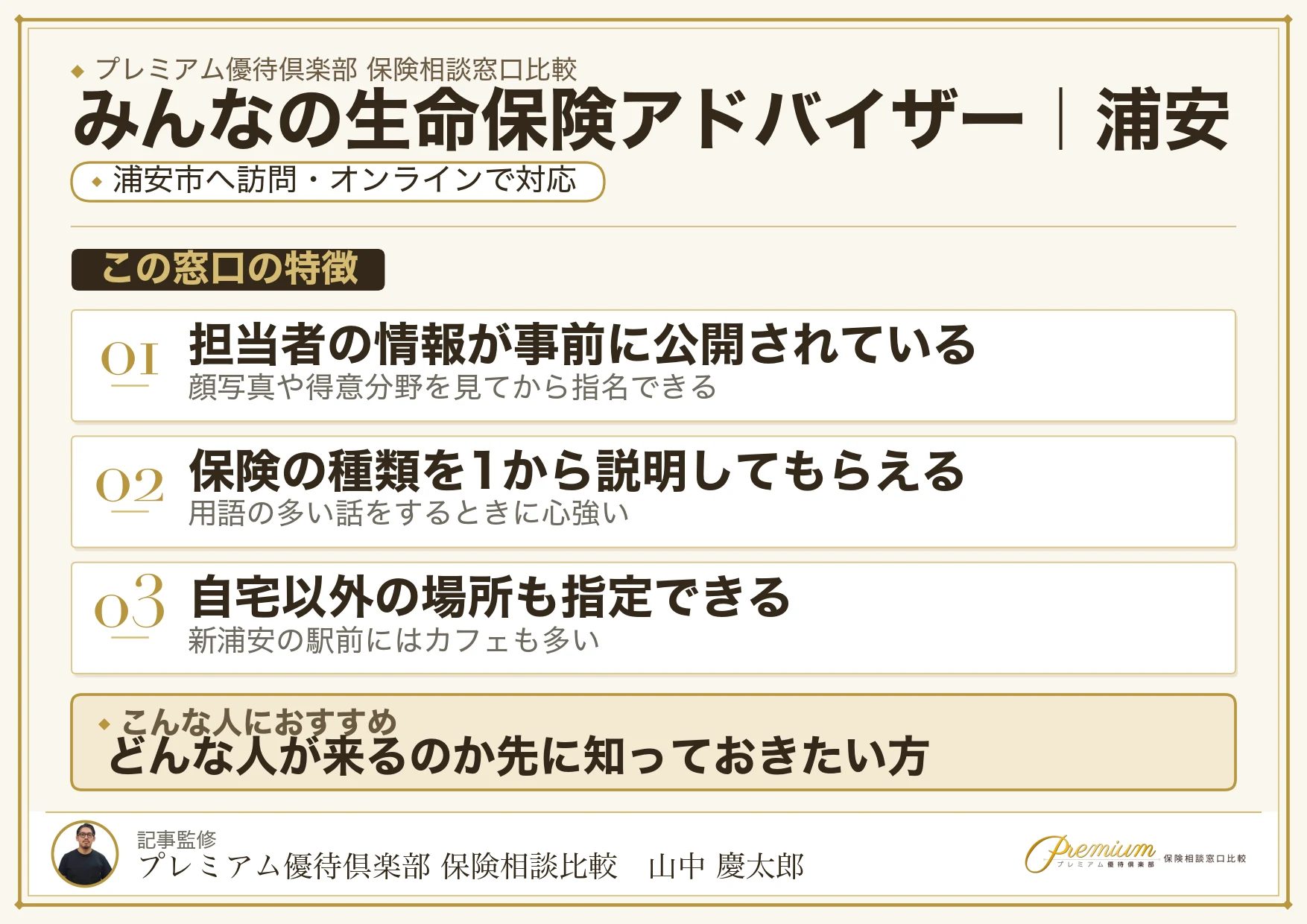 みんなの生命保険アドバイザーの特徴｜浦安で訪問相談に対応