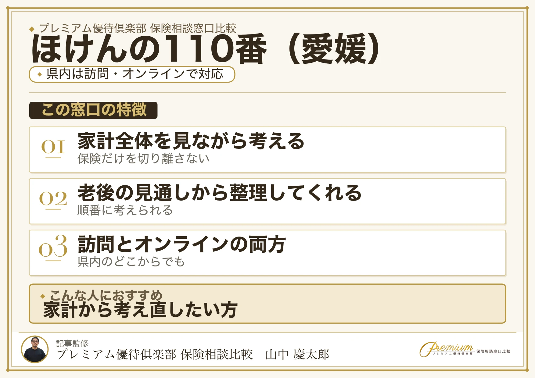 愛媛の保険相談窓口 ほけんの110番の特徴