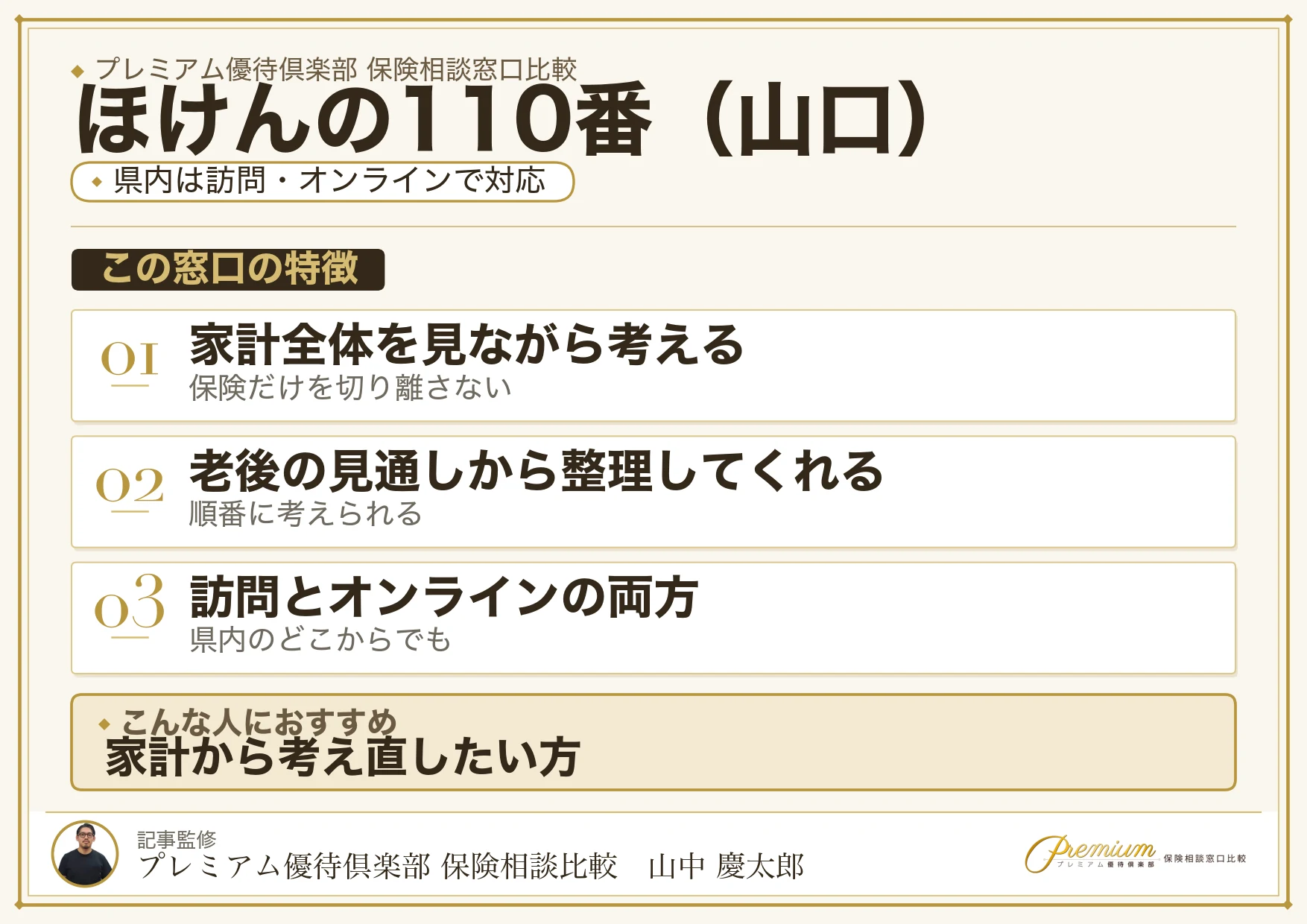 山口の保険相談窓口 ほけんの110番の特徴