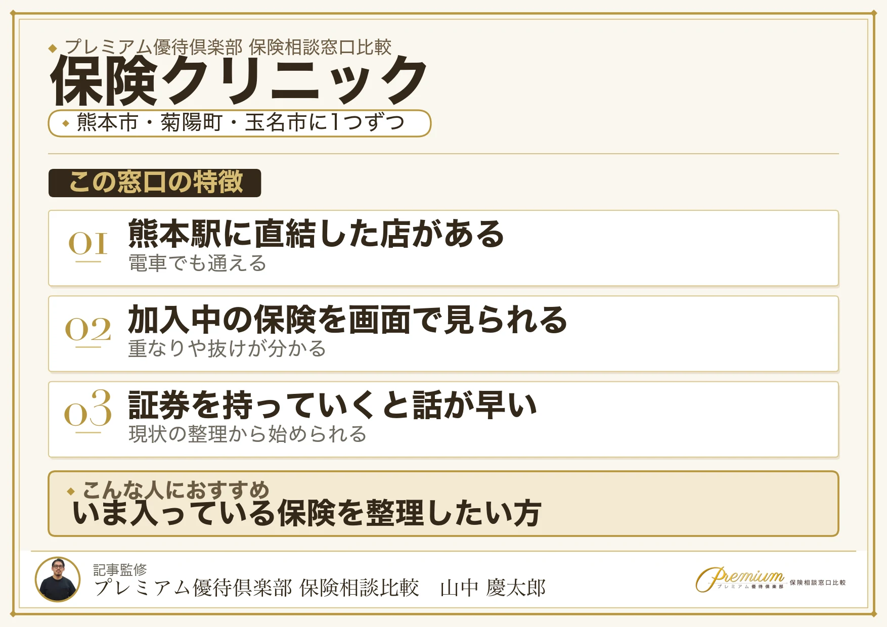 熊本市・菊陽町・玉名市に店舗がある保険クリニックの特徴