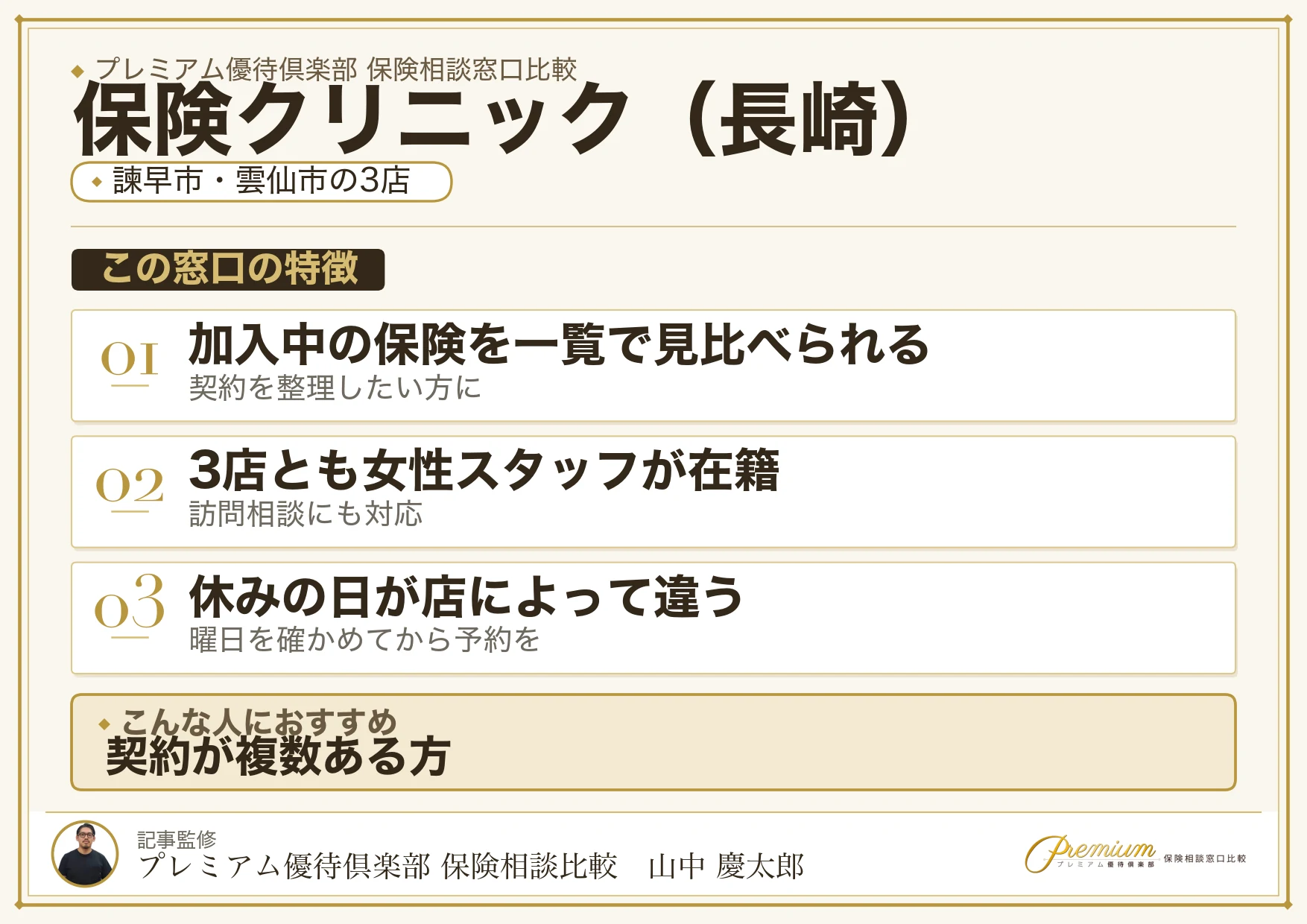 長崎の保険相談窓口 保険クリニックの特徴