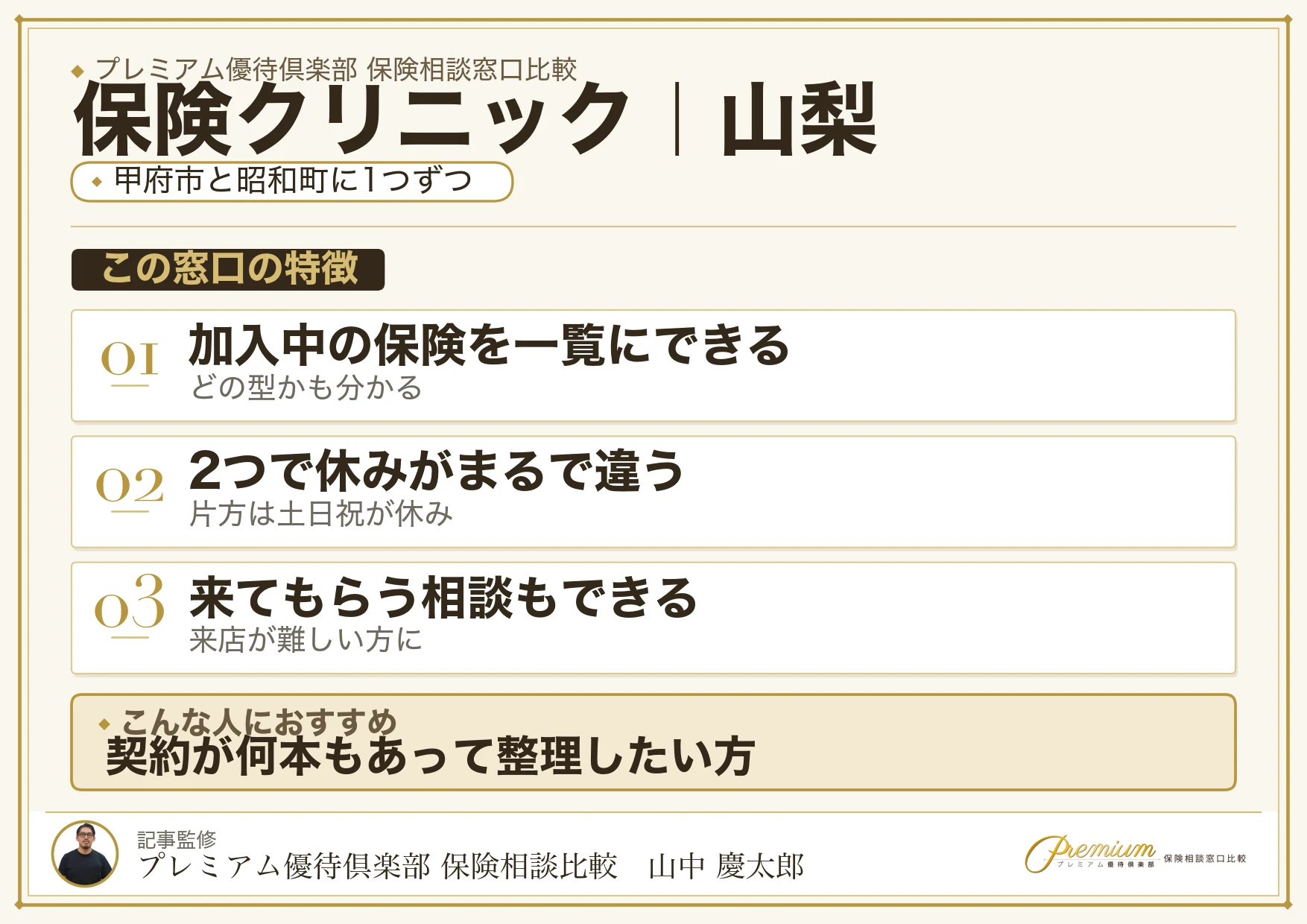山梨の保険相談窓口 保険クリニックの特徴