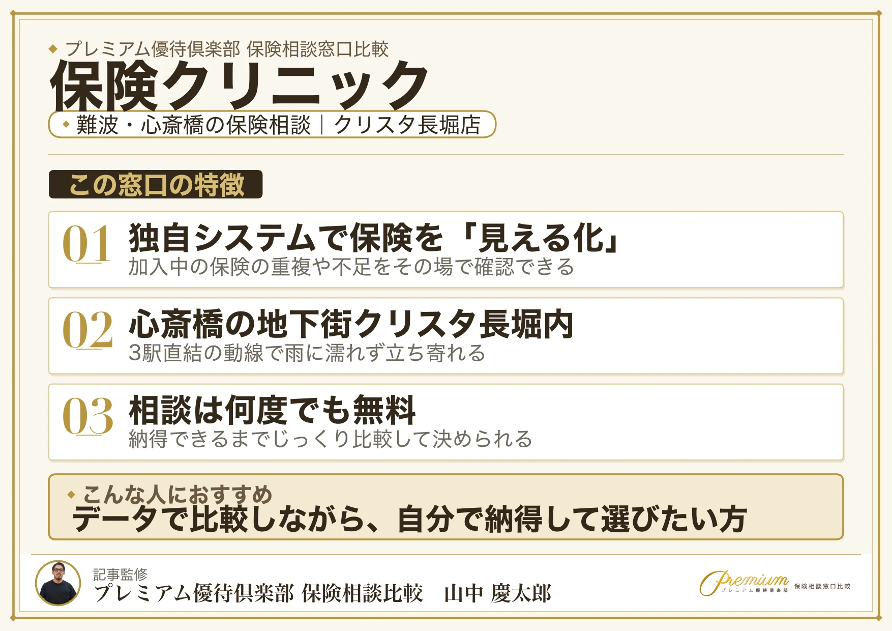 保険クリニック|なんば・心斎橋の保険相談での特徴まとめ