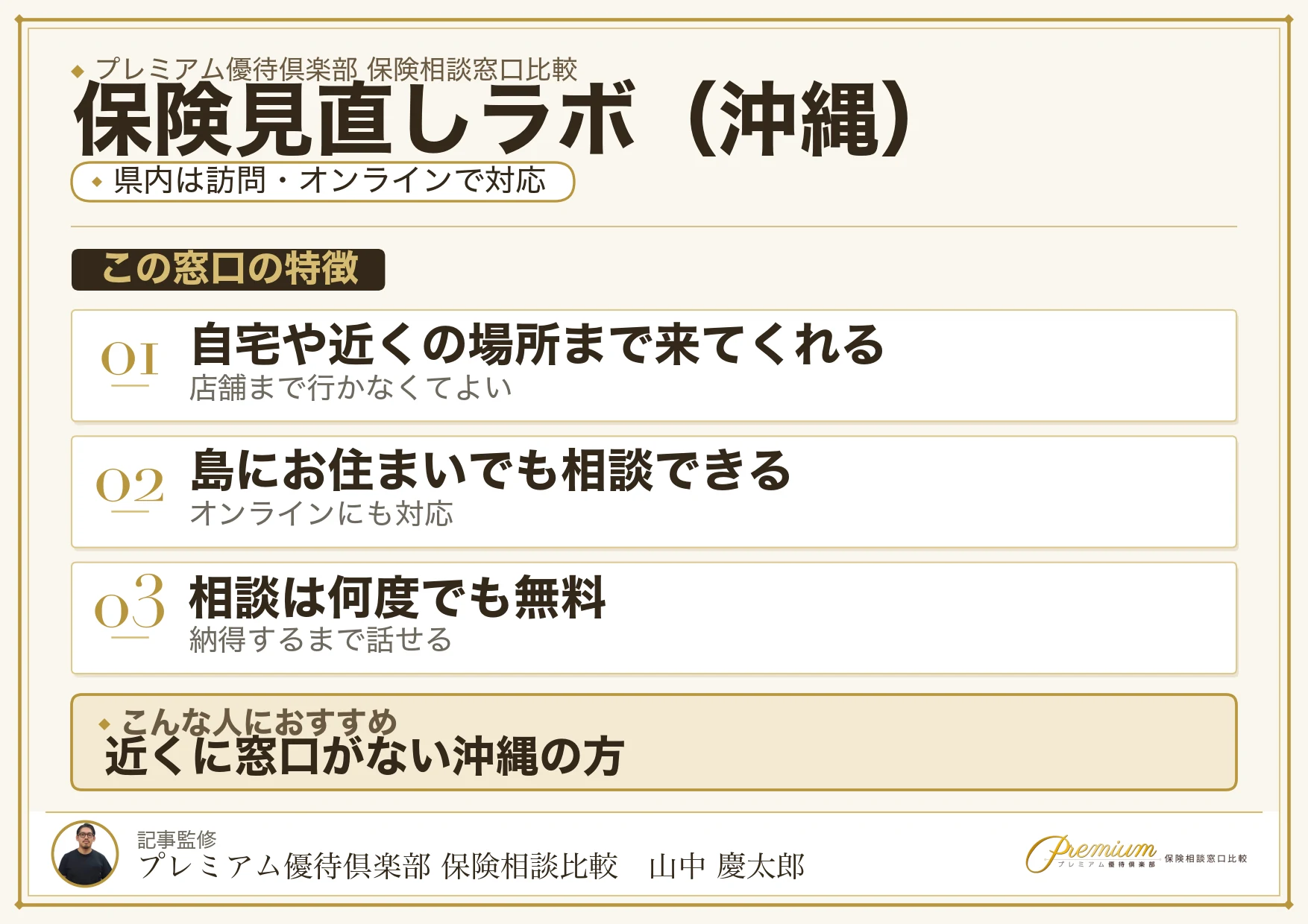 沖縄の保険相談窓口 保険見直しラボの特徴