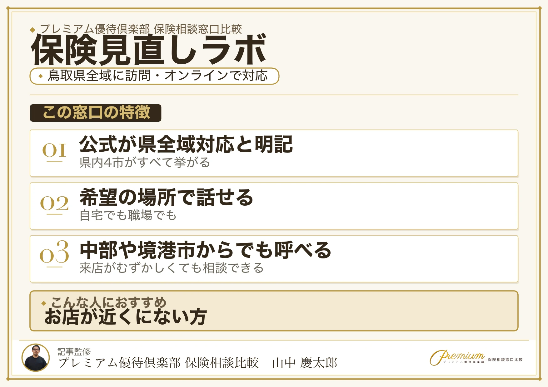 鳥取で訪問相談ができる保険見直しラボの特徴
