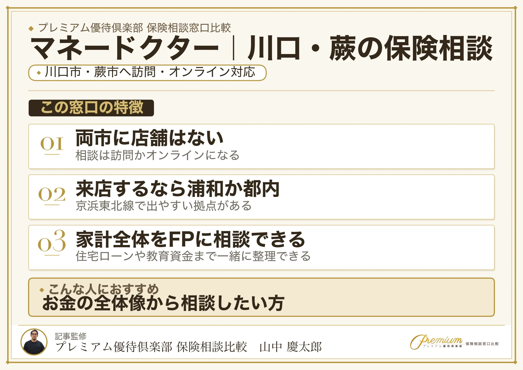 マネードクター｜川口・蕨の保険相談での特徴まとめ