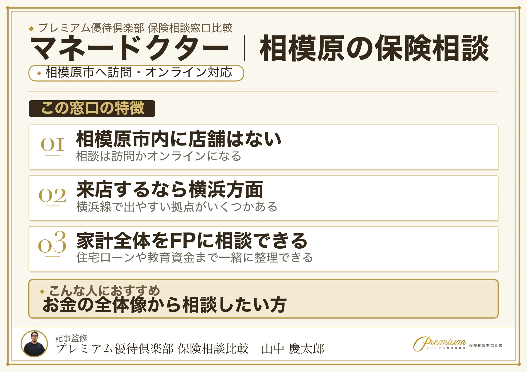 マネードクター｜相模原の保険相談での特徴まとめ