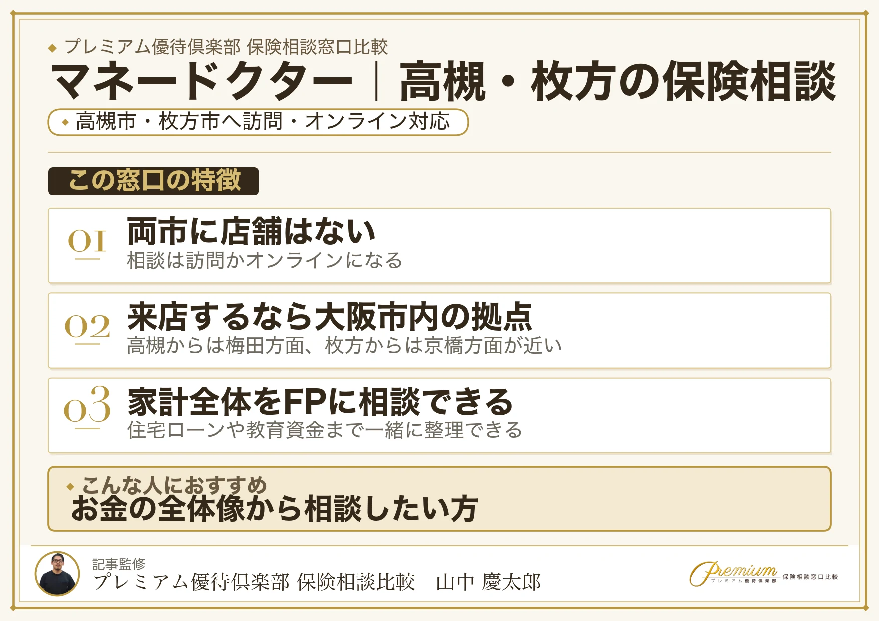 マネードクター｜高槻・枚方の保険相談での特徴まとめ