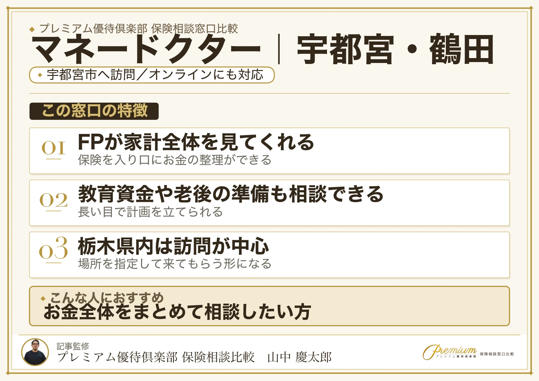 マネードクター｜宇都宮・鶴田の保険相談での特徴まとめ