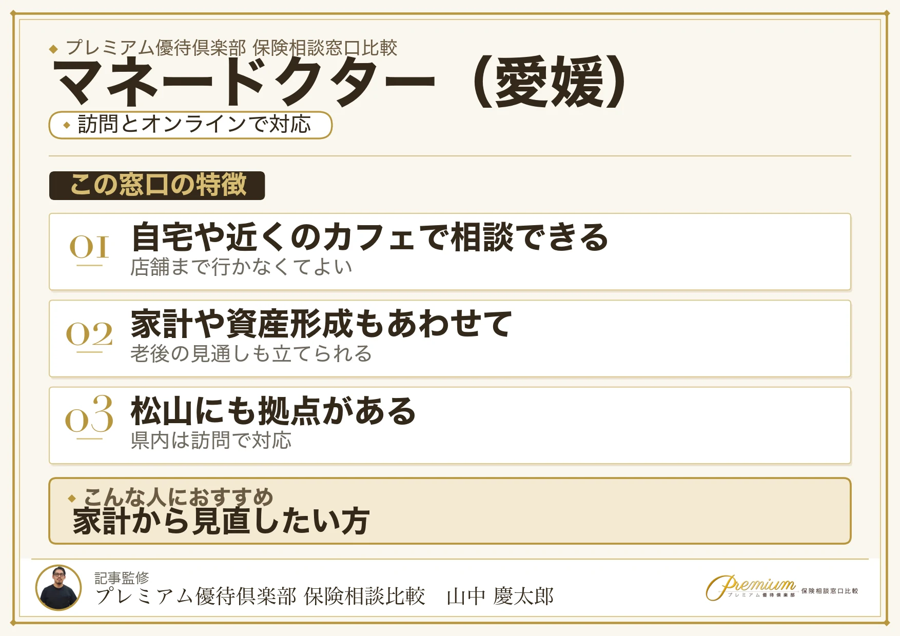 愛媛の保険相談窓口 マネードクターの特徴