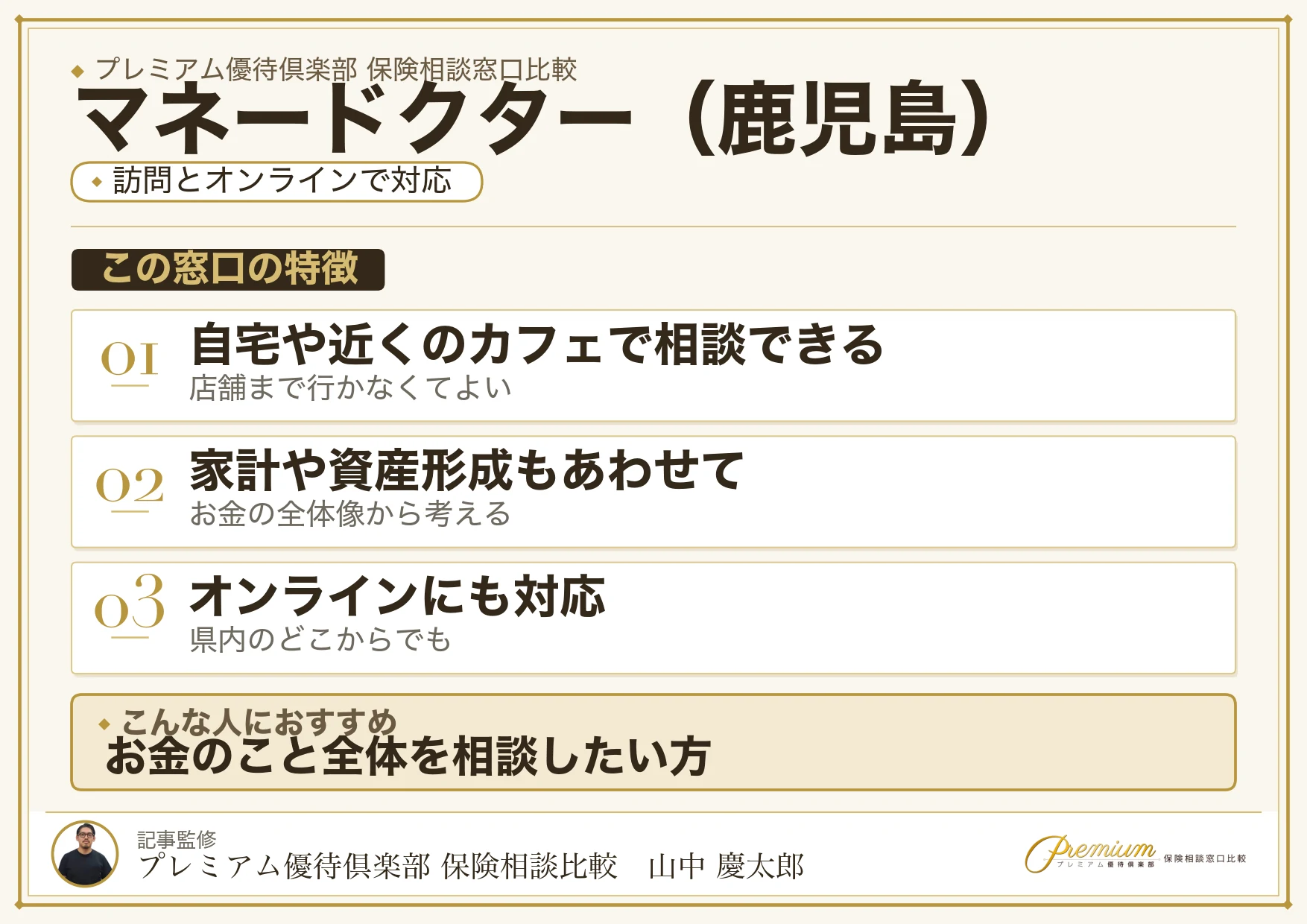 鹿児島の保険相談窓口 マネードクターの特徴