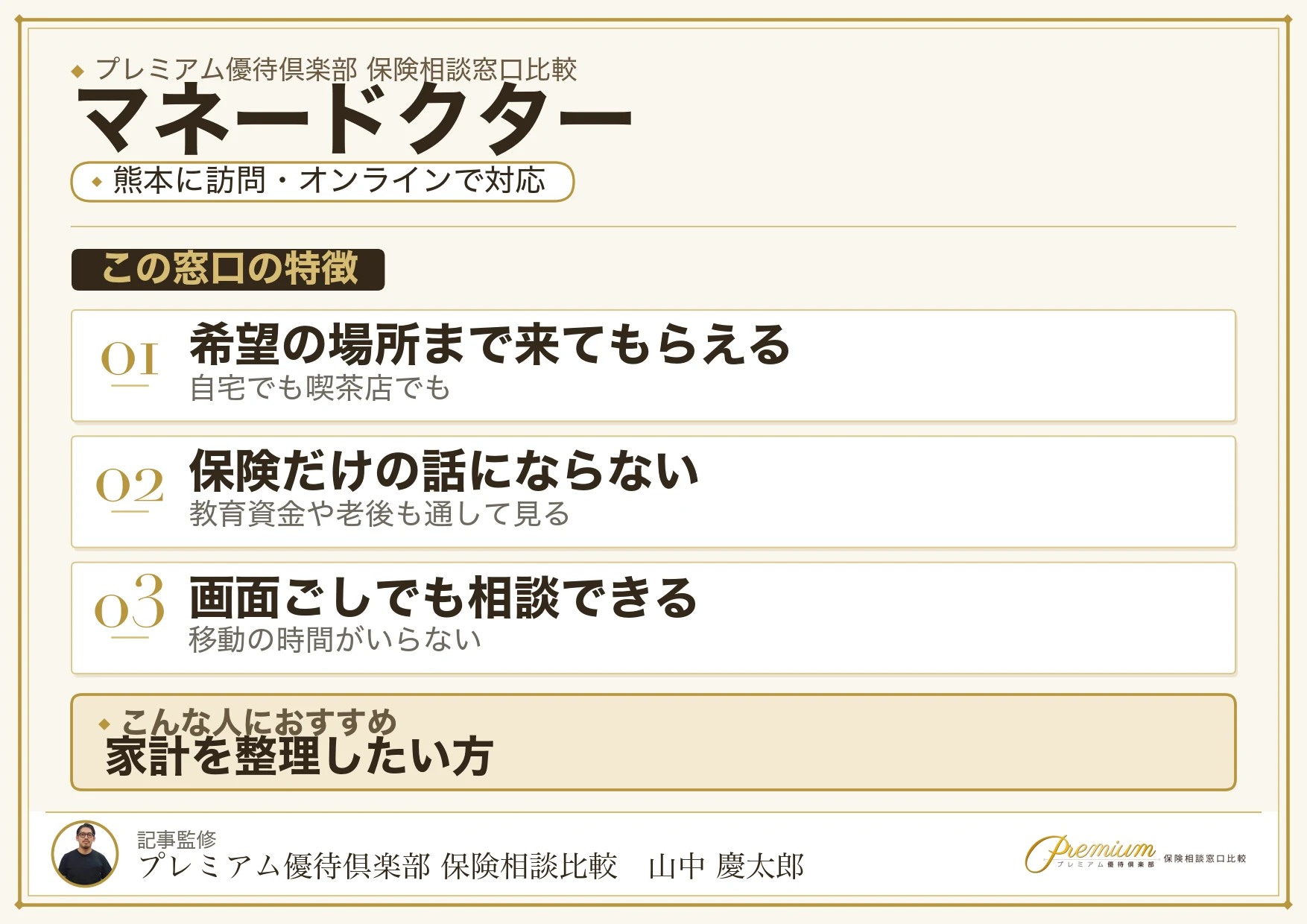 熊本に訪問・オンラインで対応するマネードクターの特徴