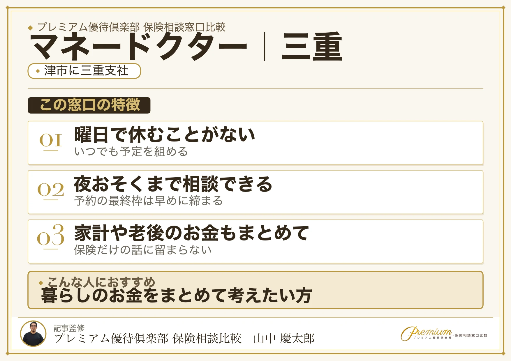 三重の保険相談窓口 マネードクターの特徴