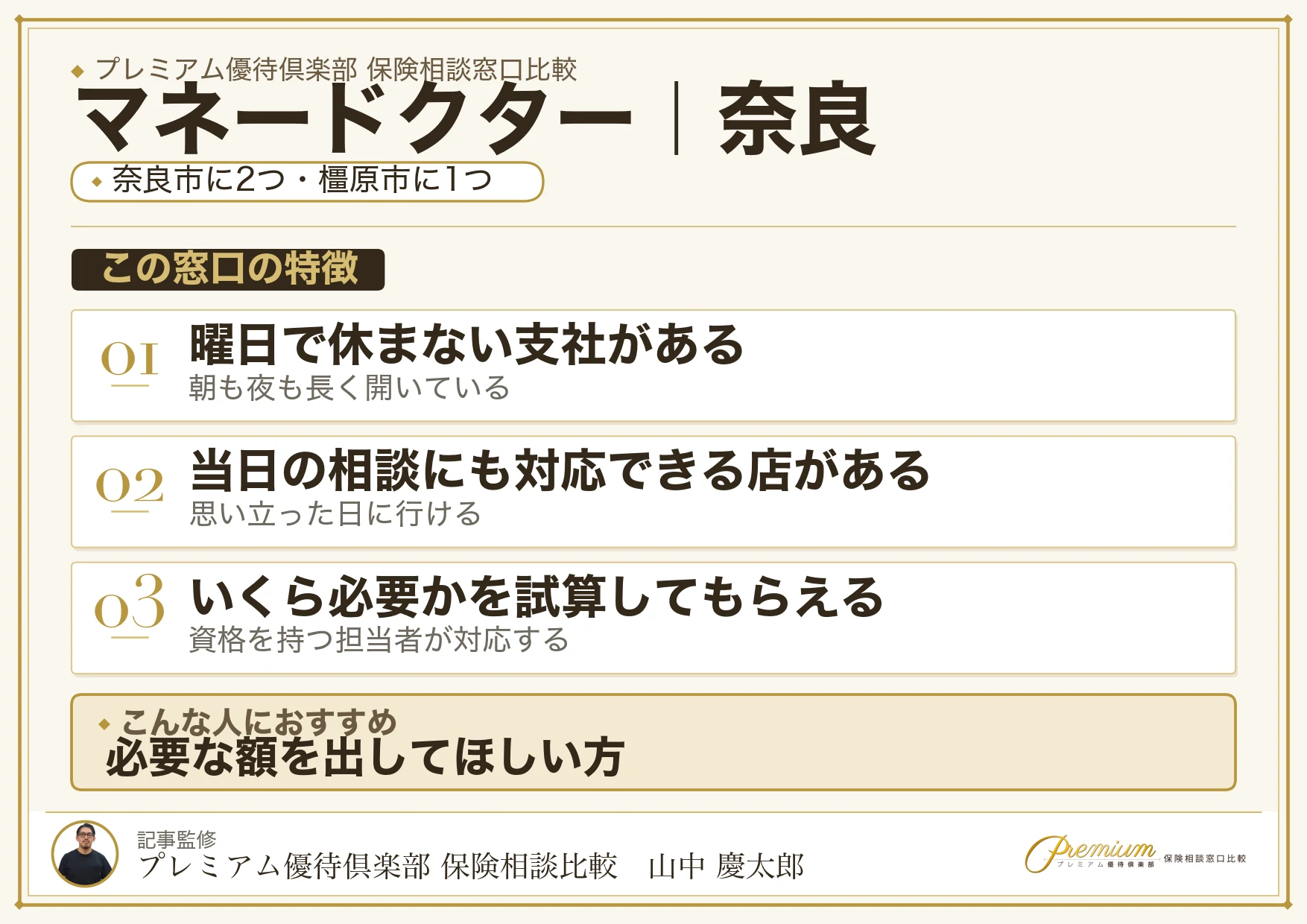奈良の保険相談窓口 マネードクターの特徴