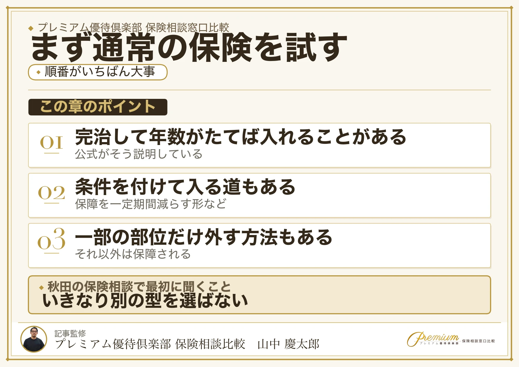 通常の保険に入れる場合と特別条件付きで入れる場合の図