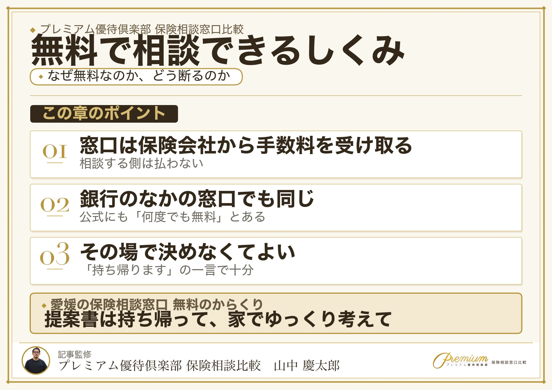 愛媛の保険相談窓口が無料で相談できる仕組みの図解