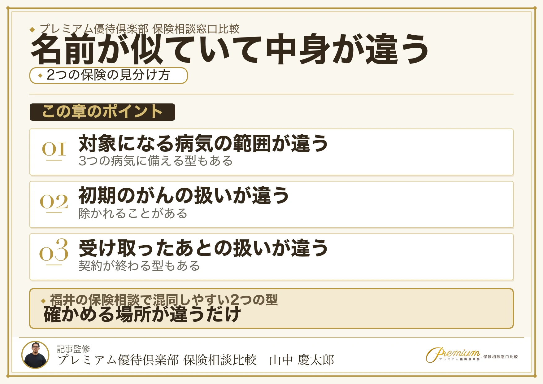 がん保険と特定疾病保障保険の支払要件の違いを比較した表