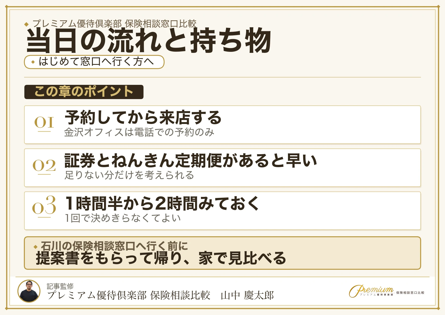 石川の保険相談窓口へ行く当日の流れと持ち物