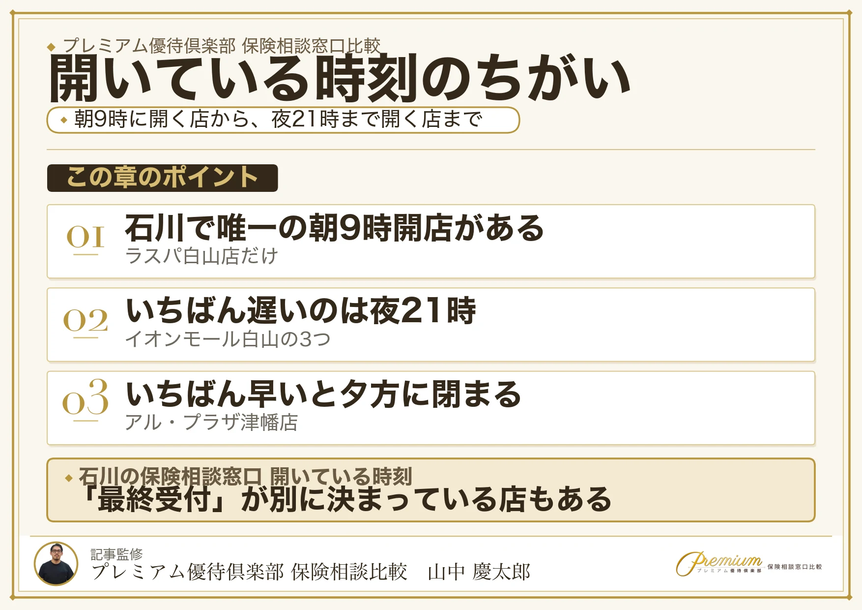石川の保険相談窓口の開いている時間の比較表