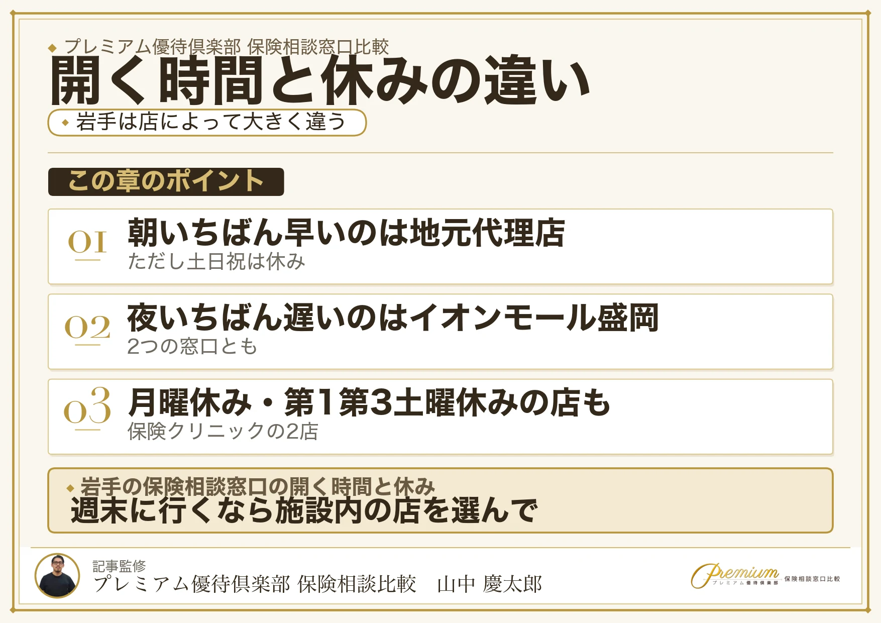 岩手の保険相談窓口の営業時間と定休日の違い一覧