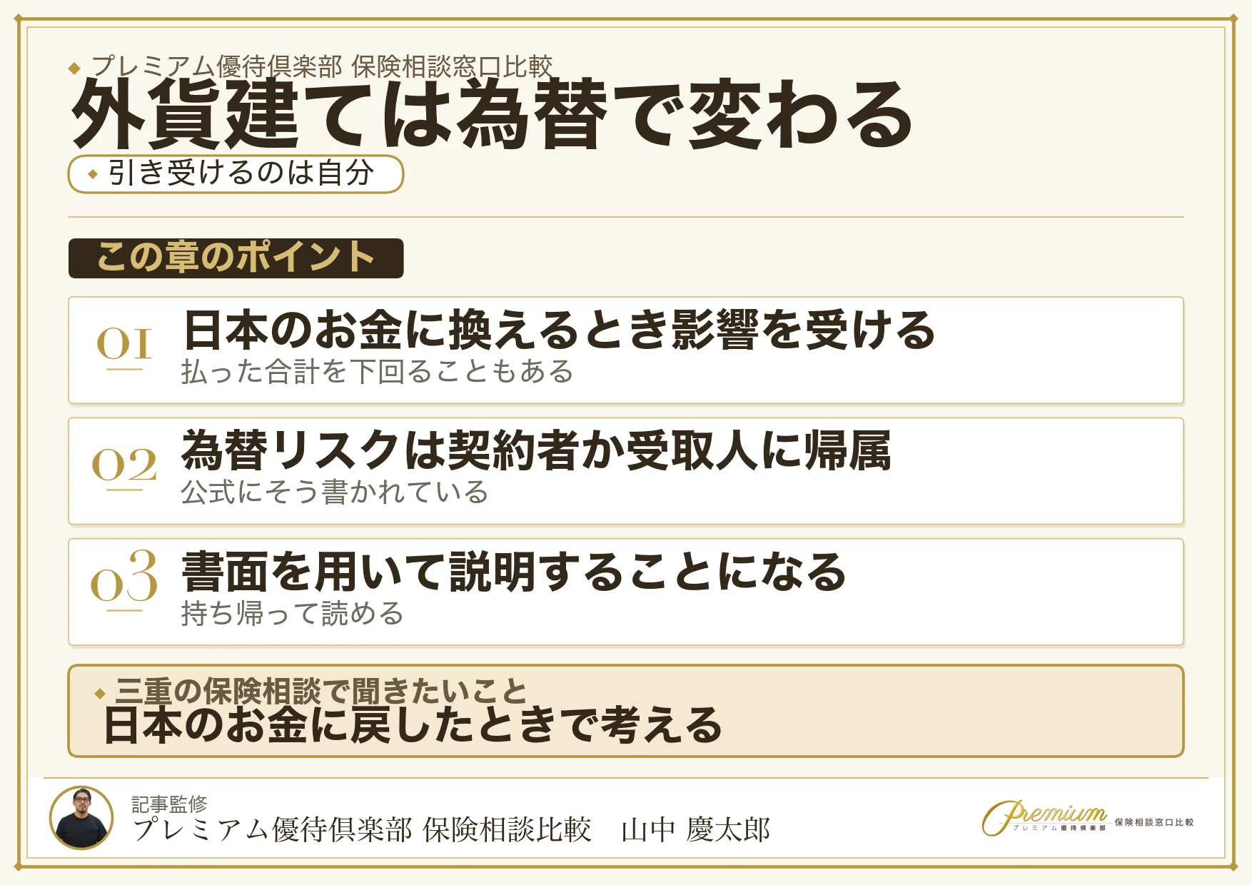 外貨建ての保険は為替リスクが契約者に帰属することを示す図