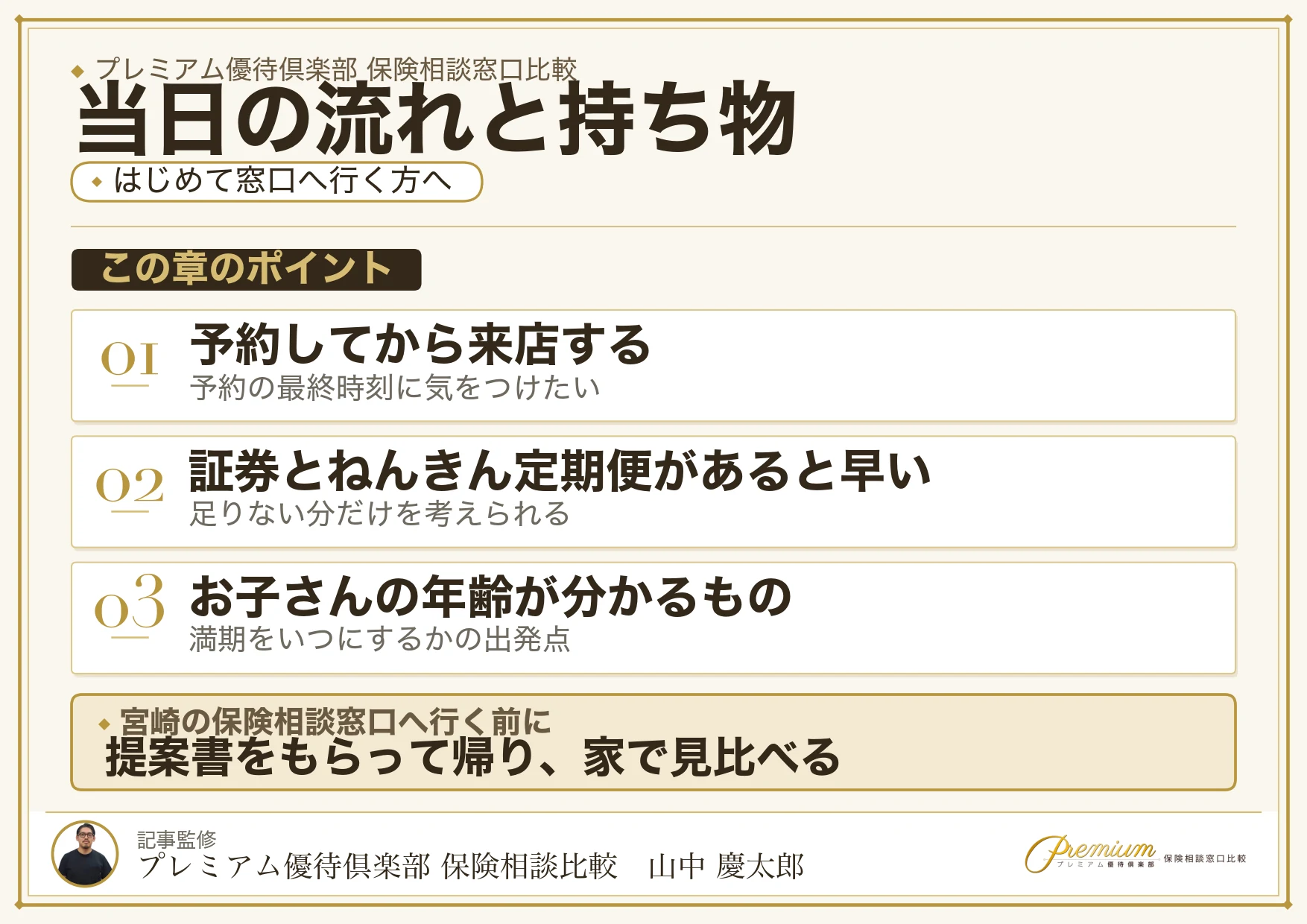 宮崎の保険相談窓口へ行く当日の流れと持ち物