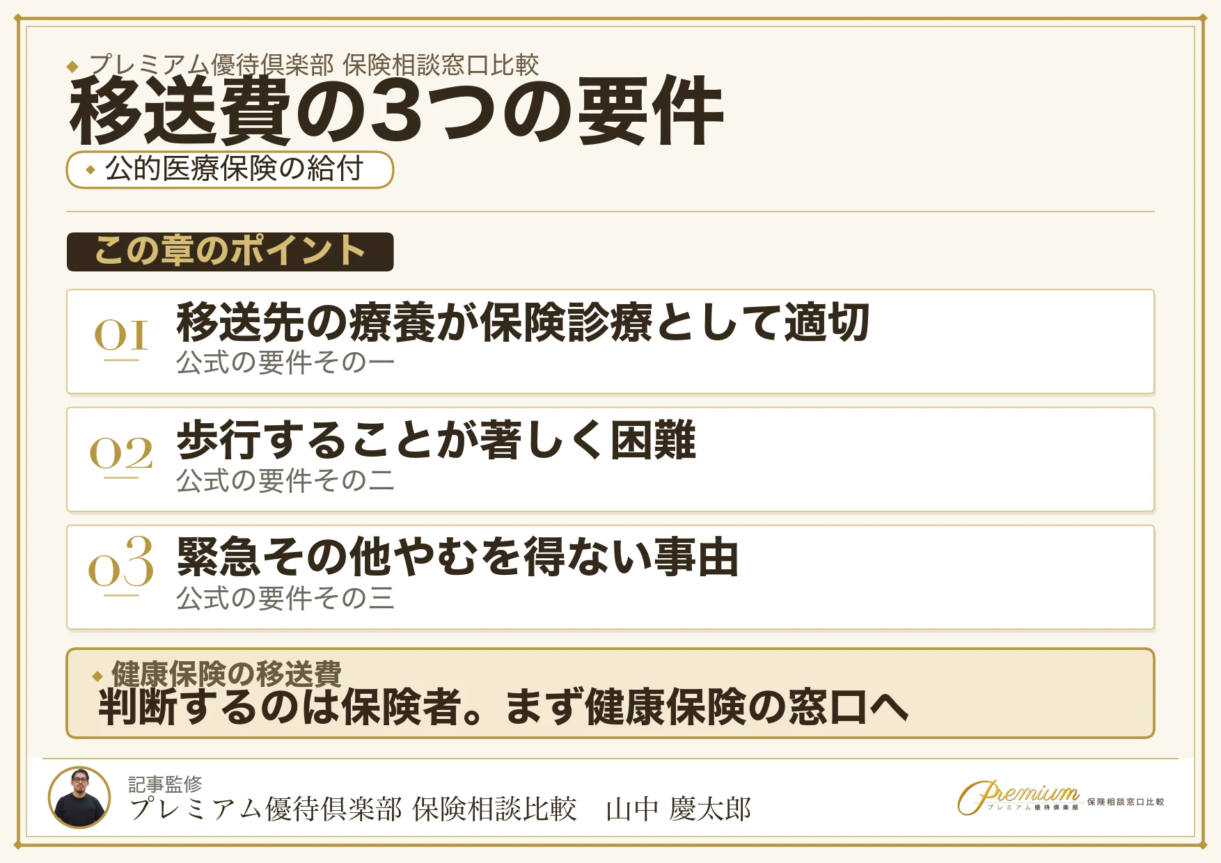 健康保険の移送費が支給される3つの要件