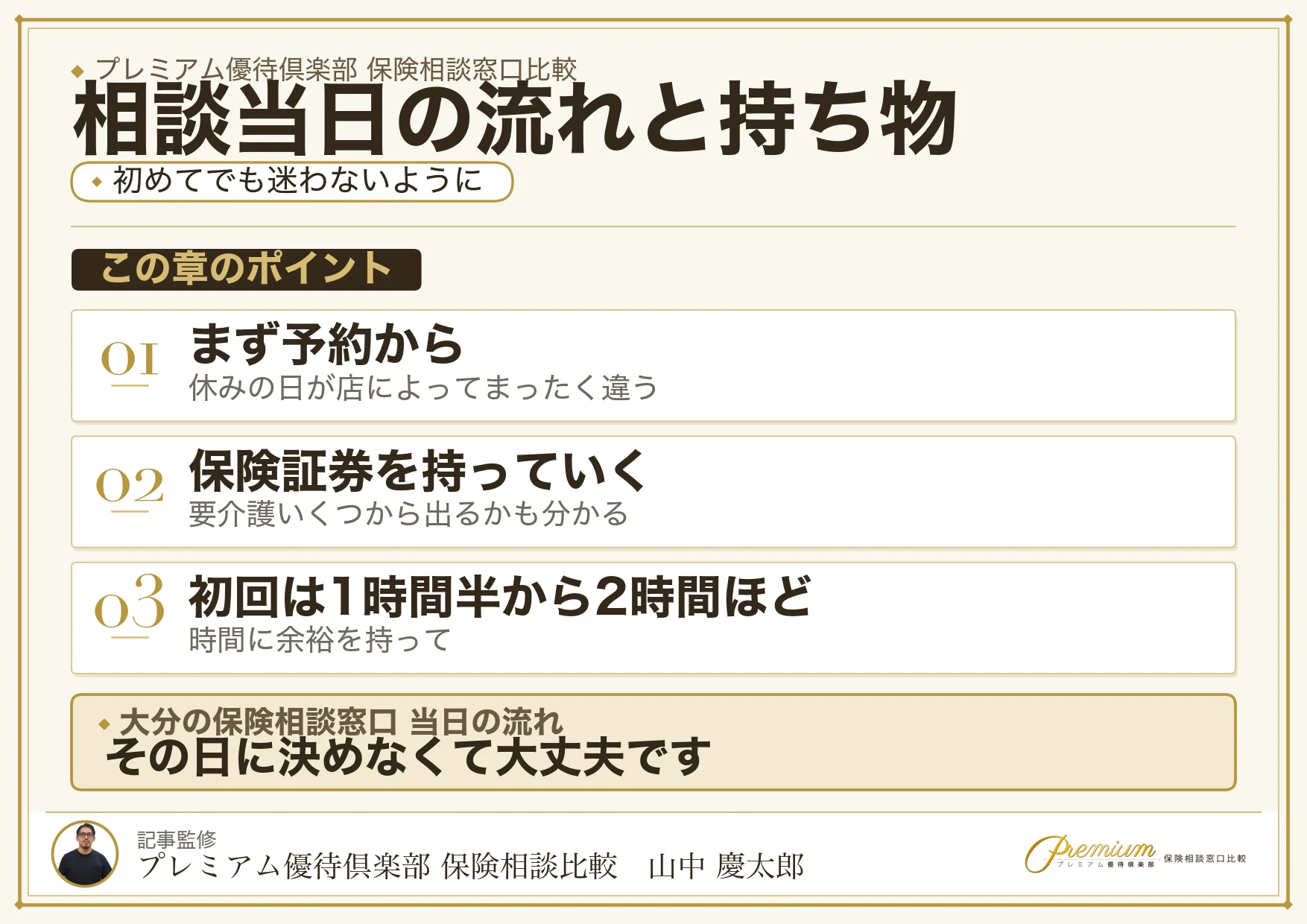 大分の保険相談窓口に行く当日の流れと持ち物