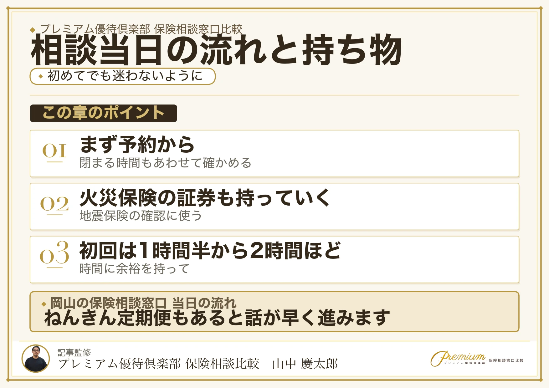 岡山の保険相談窓口へ行く当日の流れと持ち物
