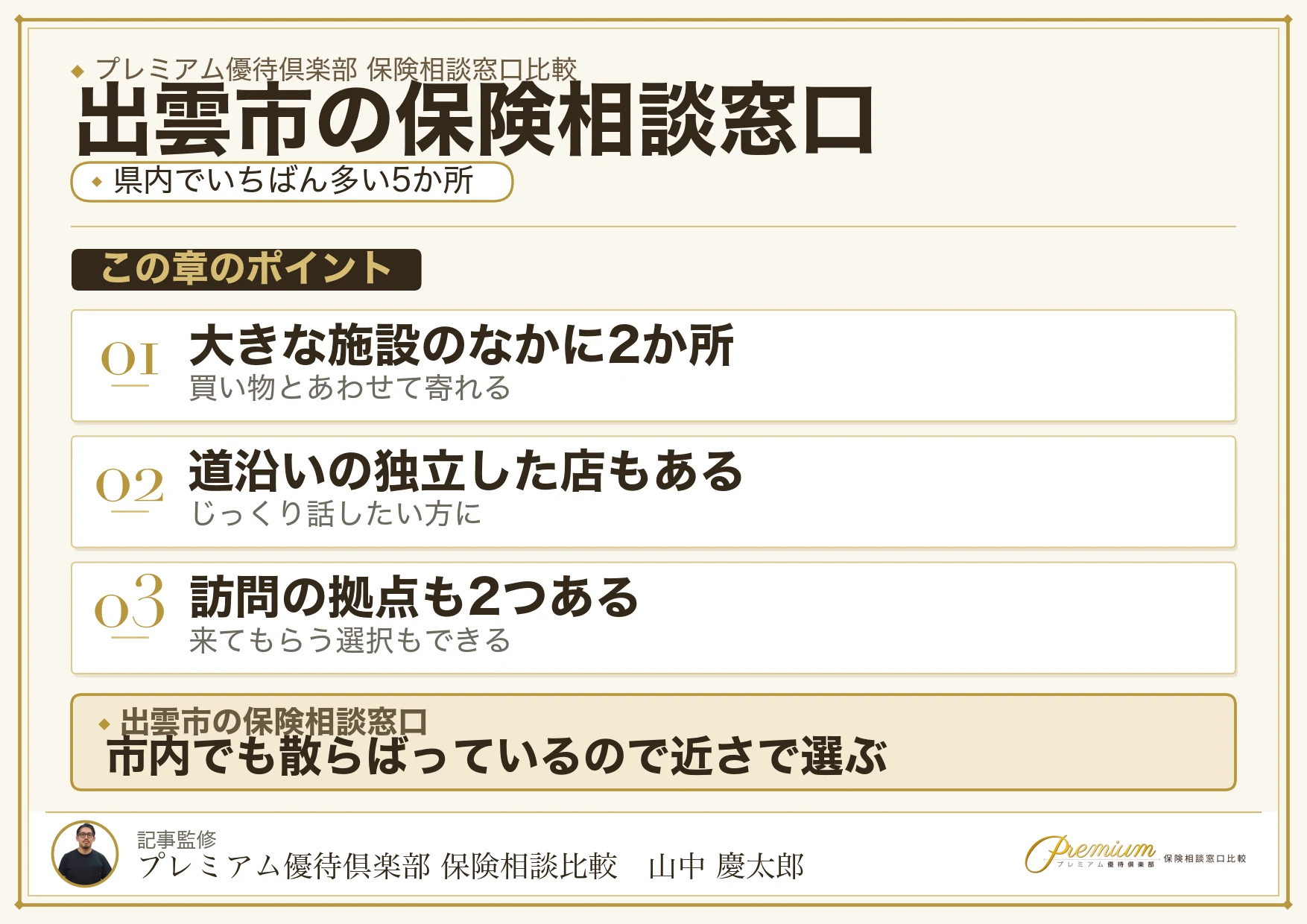 出雲市の保険相談窓口5か所の位置と営業時間の比較