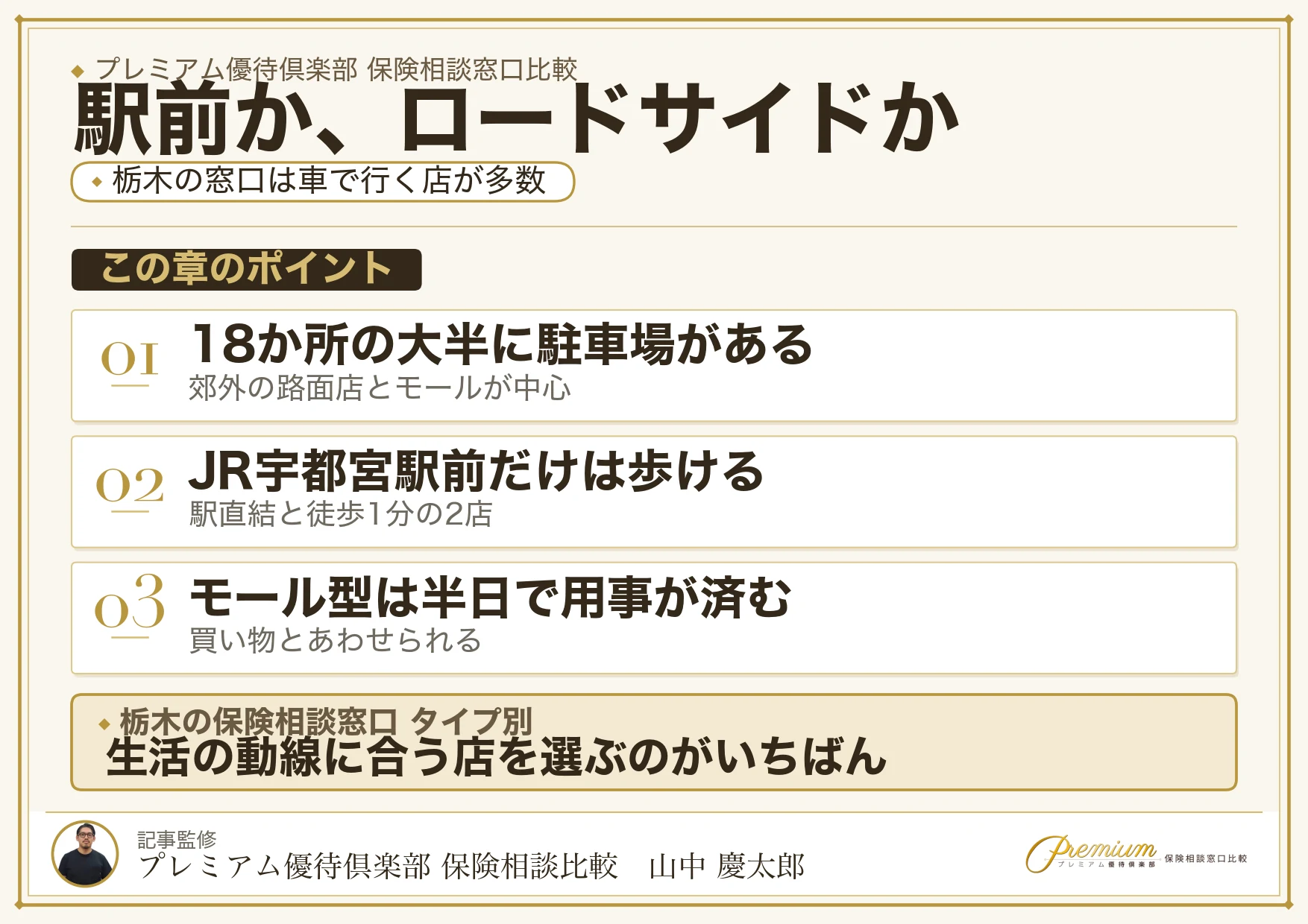 栃木の保険相談窓口 駅前型とロードサイド型の比較