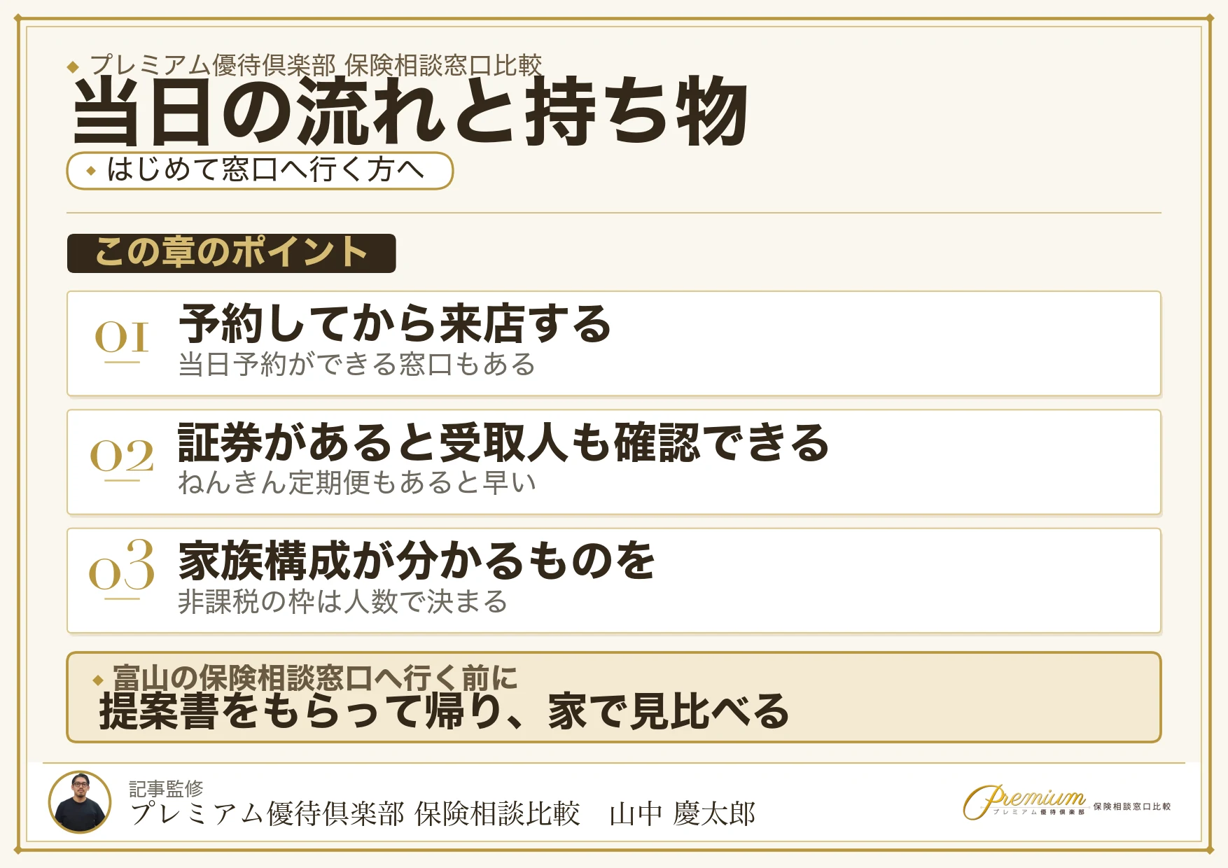 富山の保険相談窓口へ行く当日の流れと持ち物