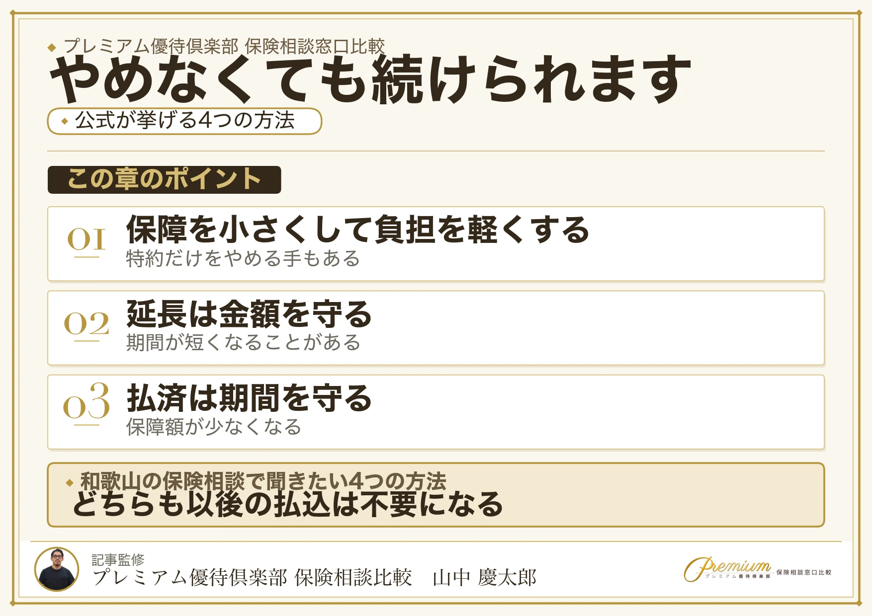 解約しないで契約を続ける4つの方法を示す図