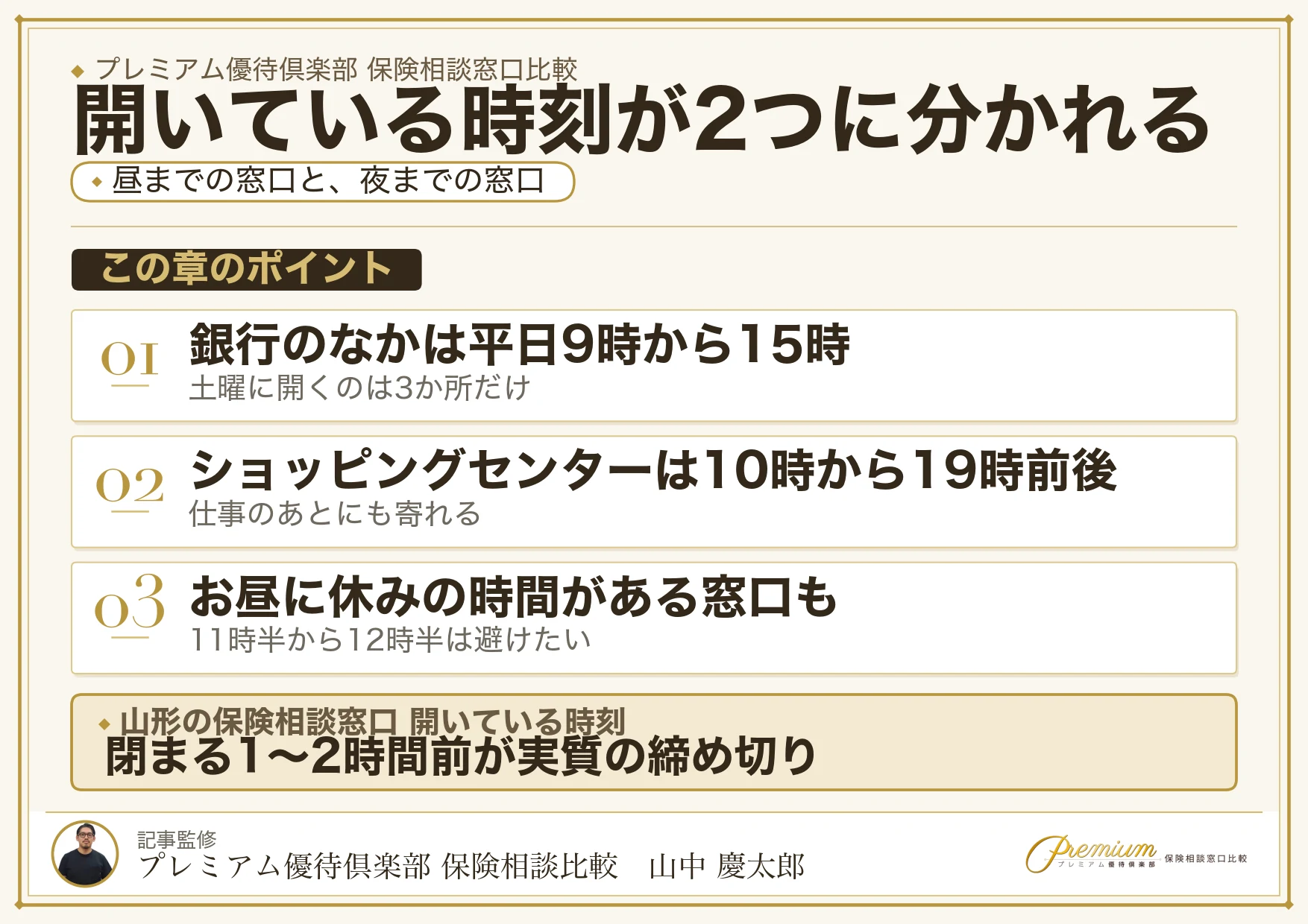 山形の保険相談窓口の開いている時間の比較表