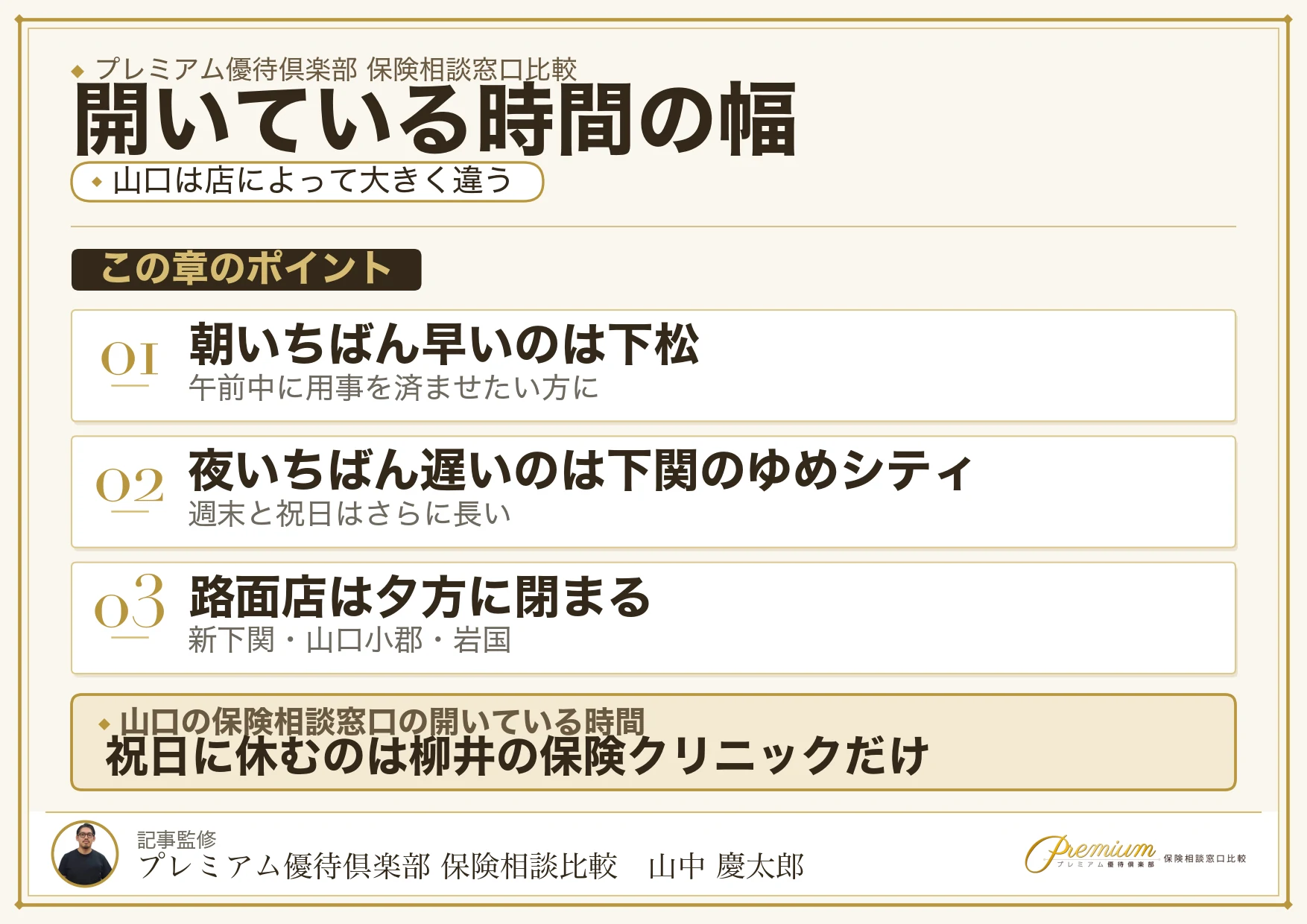 山口の保険相談窓口の開いている時間の違い一覧