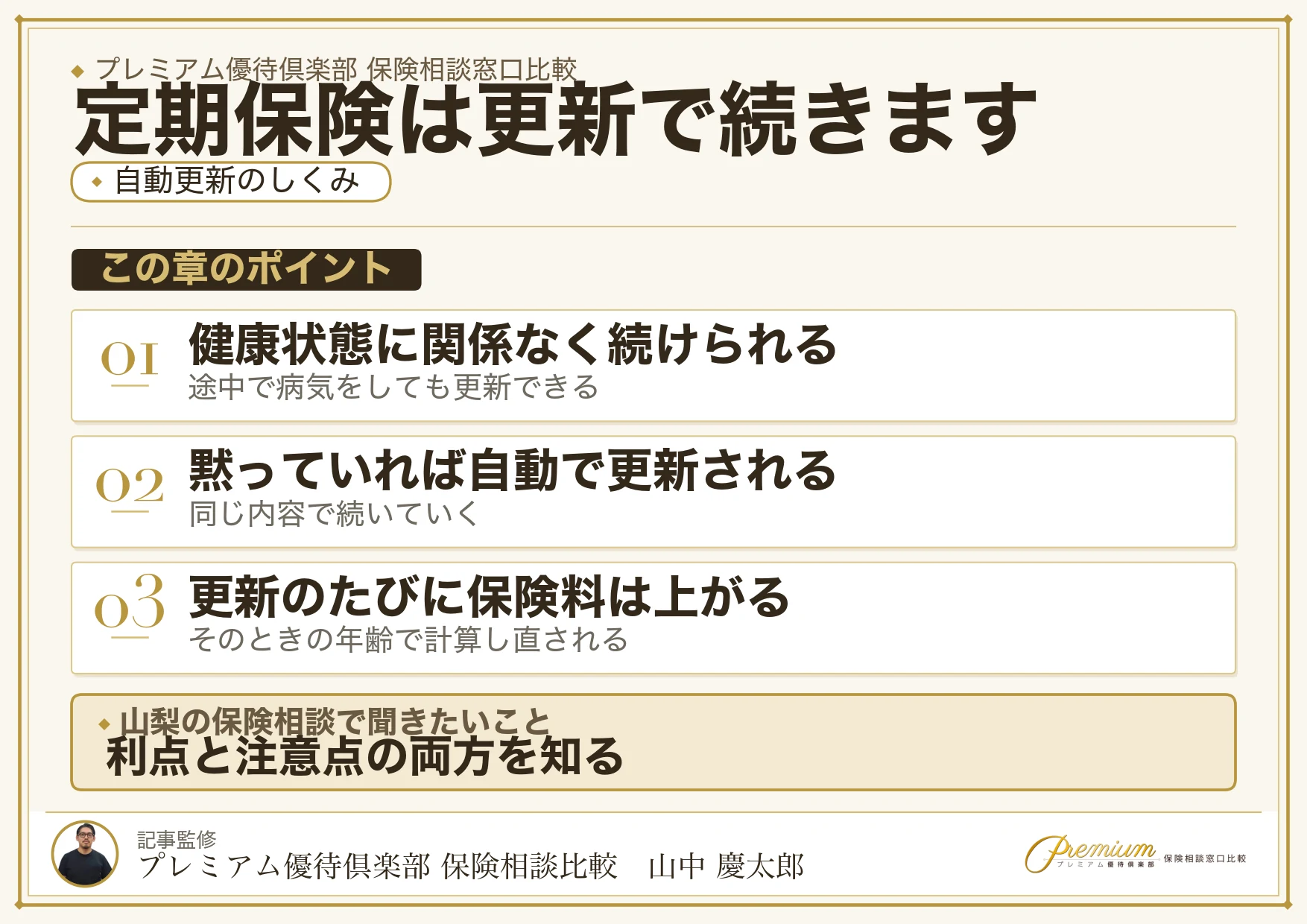自動更新制度のしくみと保険料が上がることを示す図