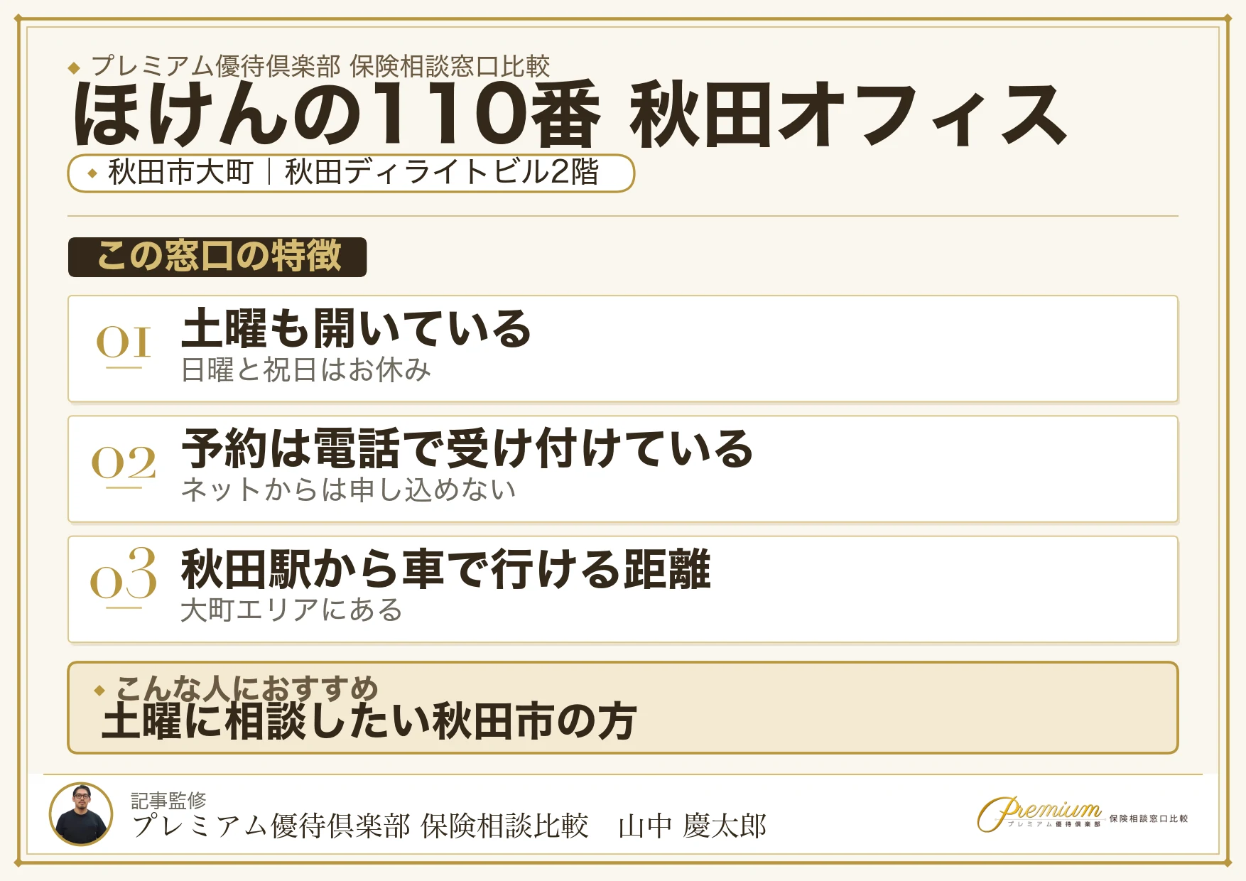 ほけんの110番 秋田オフィスの特徴まとめ