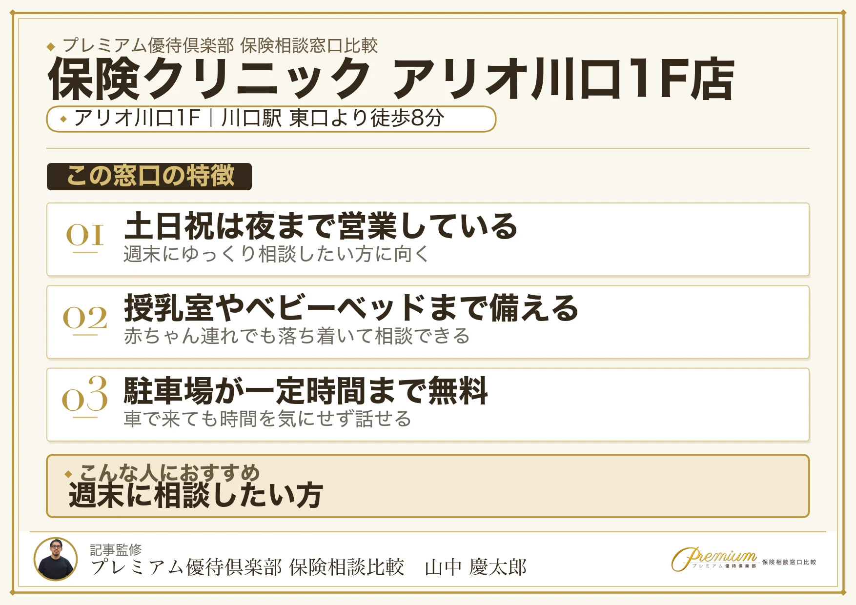 保険クリニック アリオ川口1F店の特徴まとめ