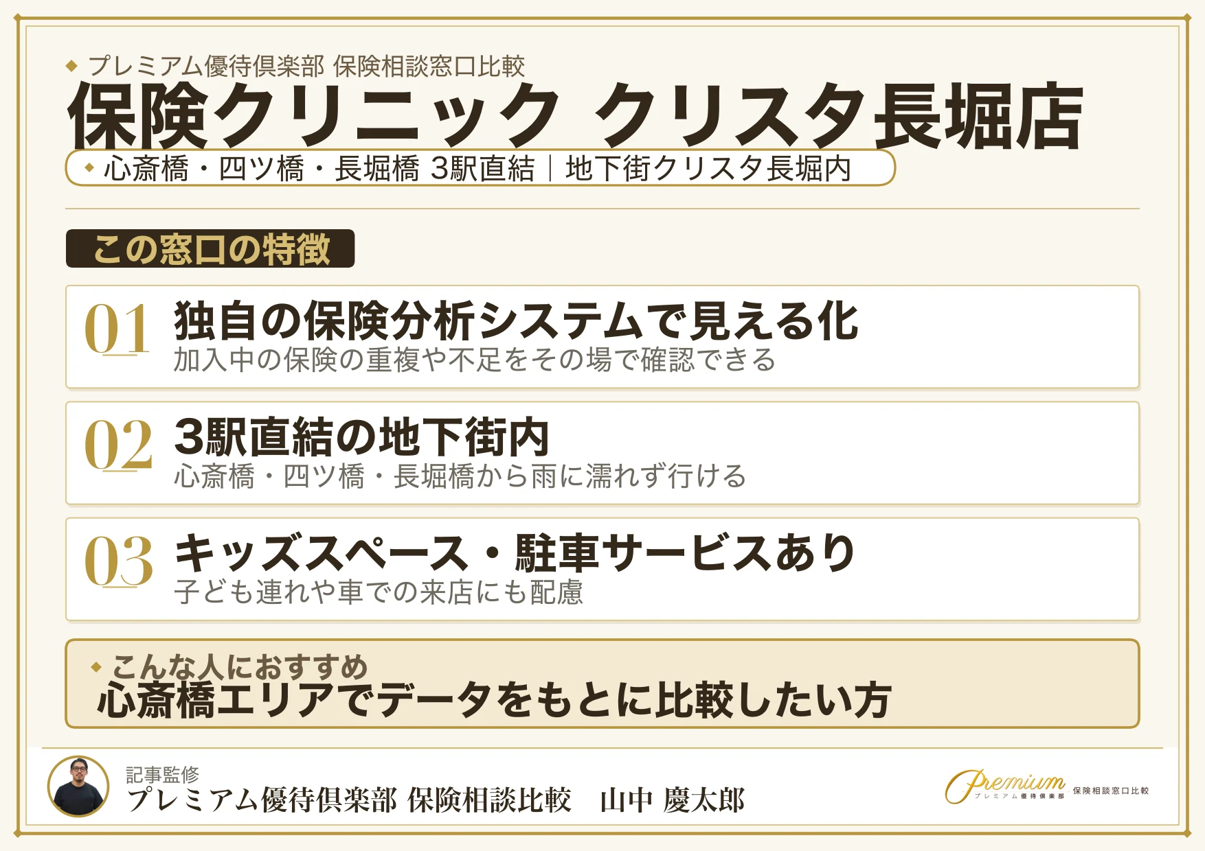 保険クリニック クリスタ長堀店の特徴まとめ