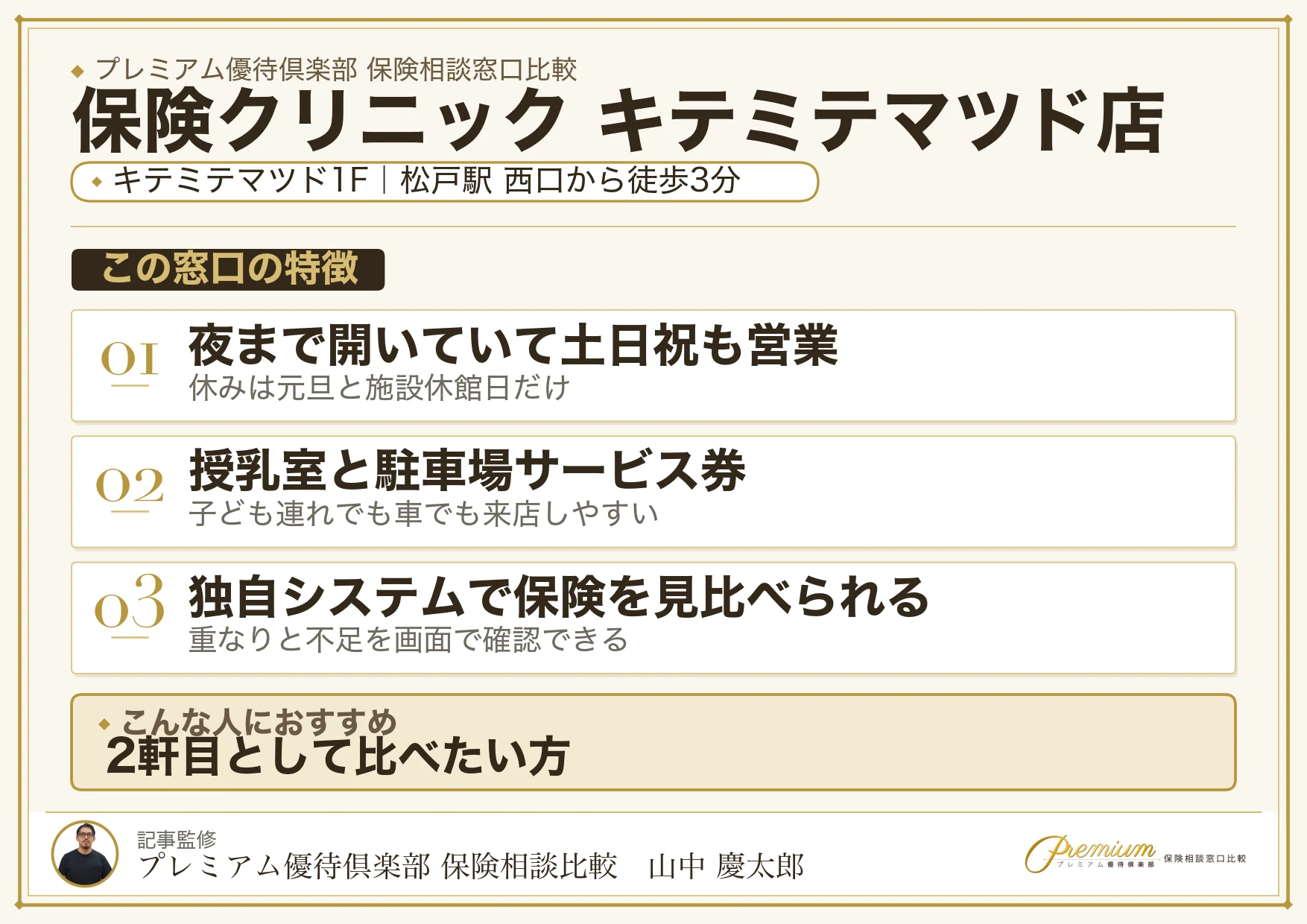 保険クリニック キテミテマツド店の特徴まとめ