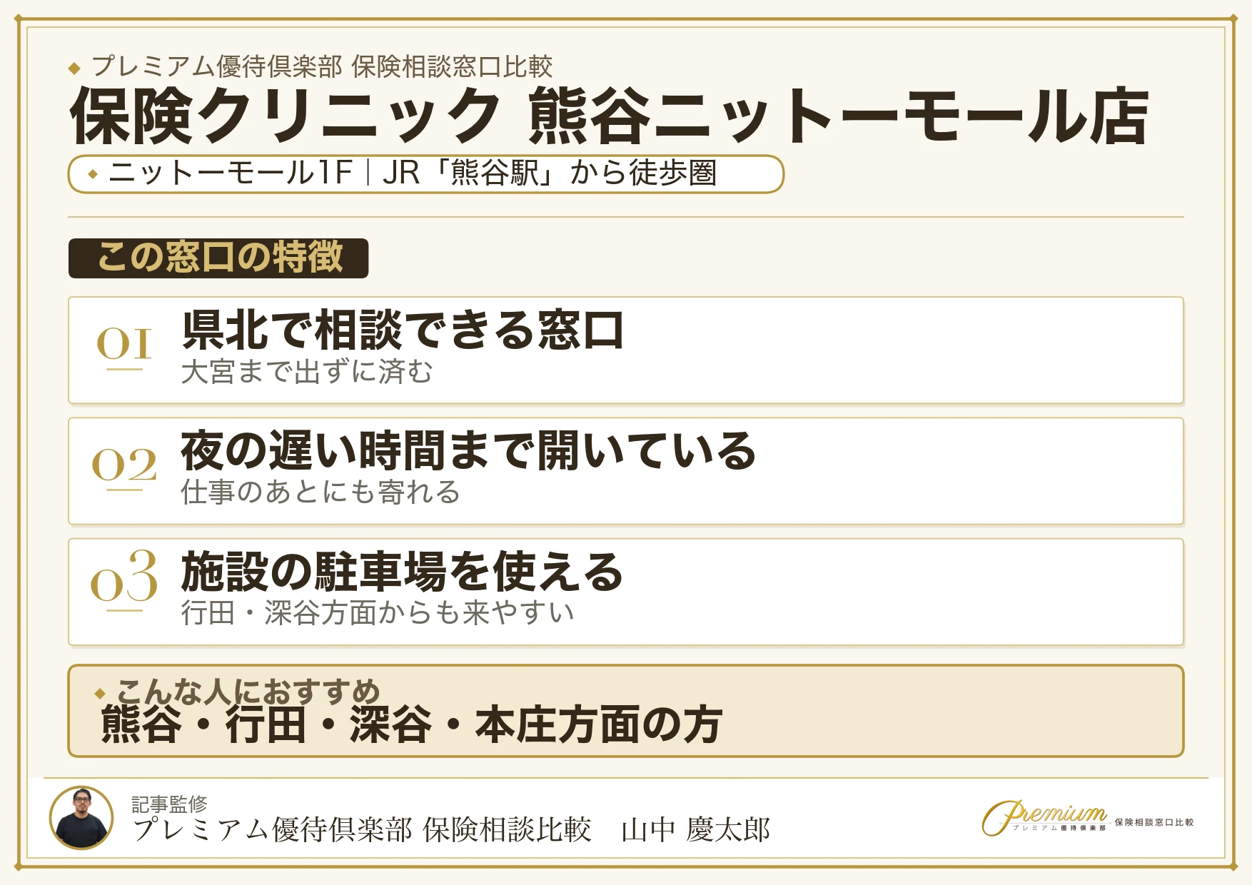 保険クリニック 熊谷ニットーモール店の特徴まとめ