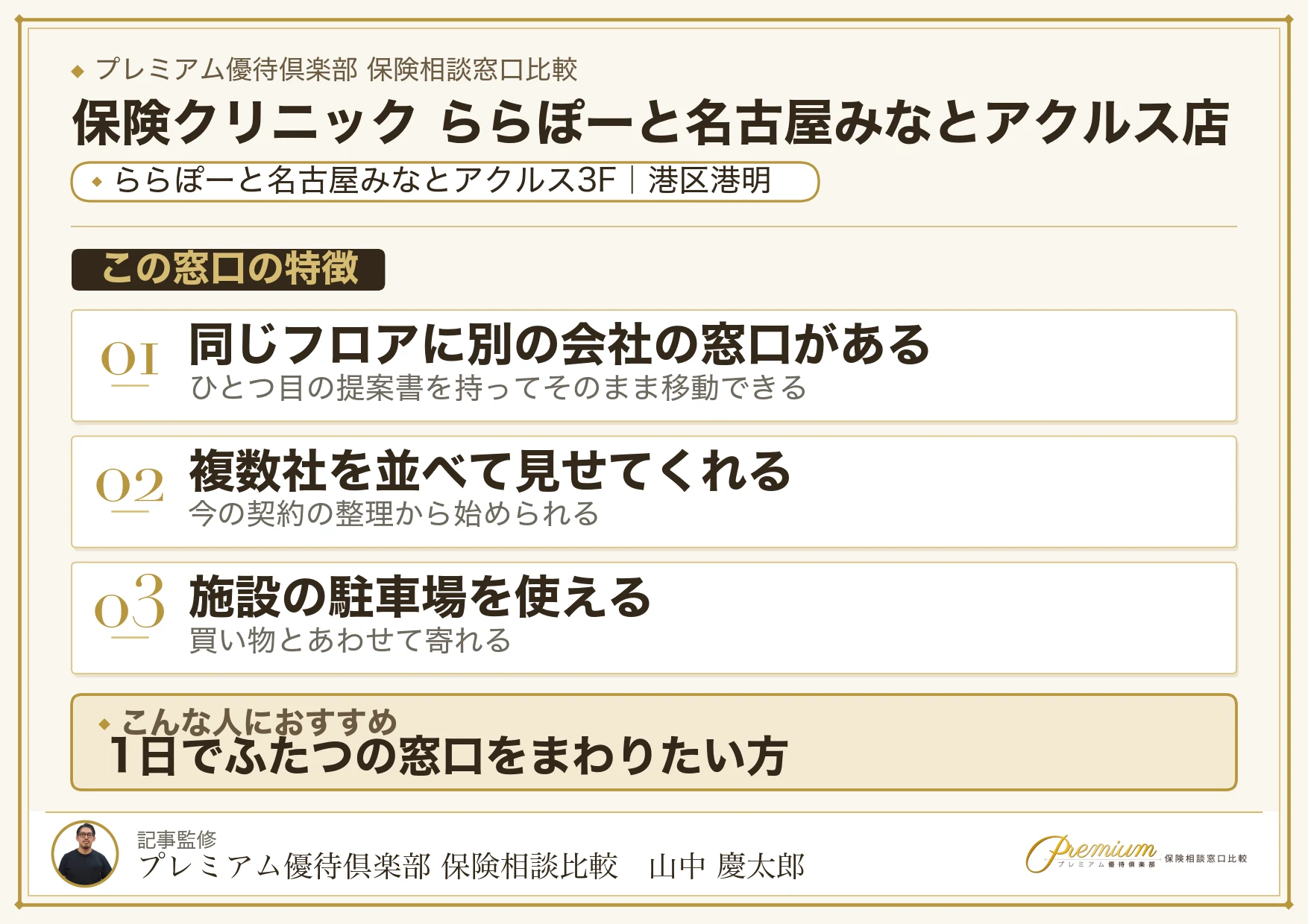 保険クリニック ららぽーと名古屋みなとアクルス店の特徴まとめ
